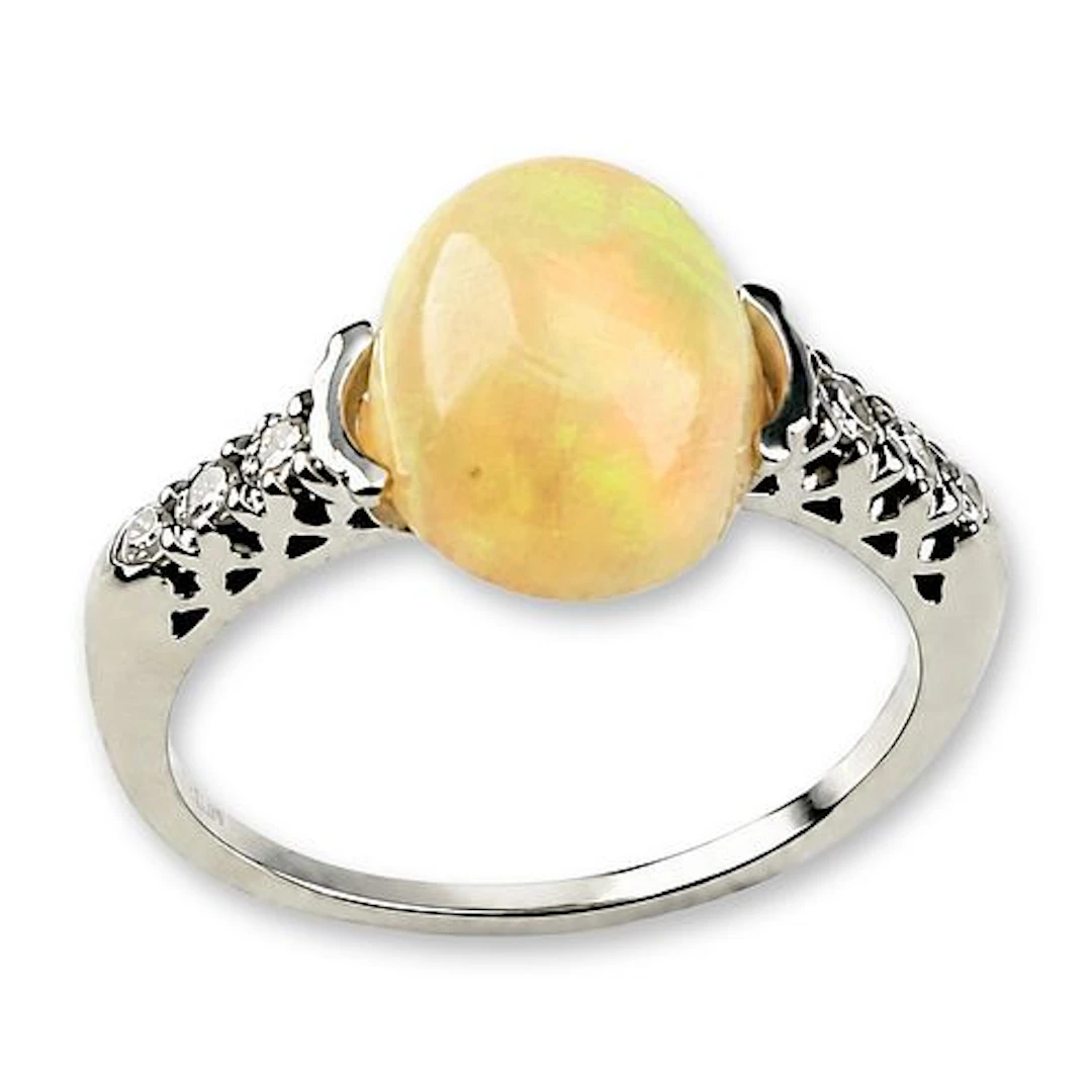 14K White Gold 4.84ct Opal and Diamond Cocktail Ring