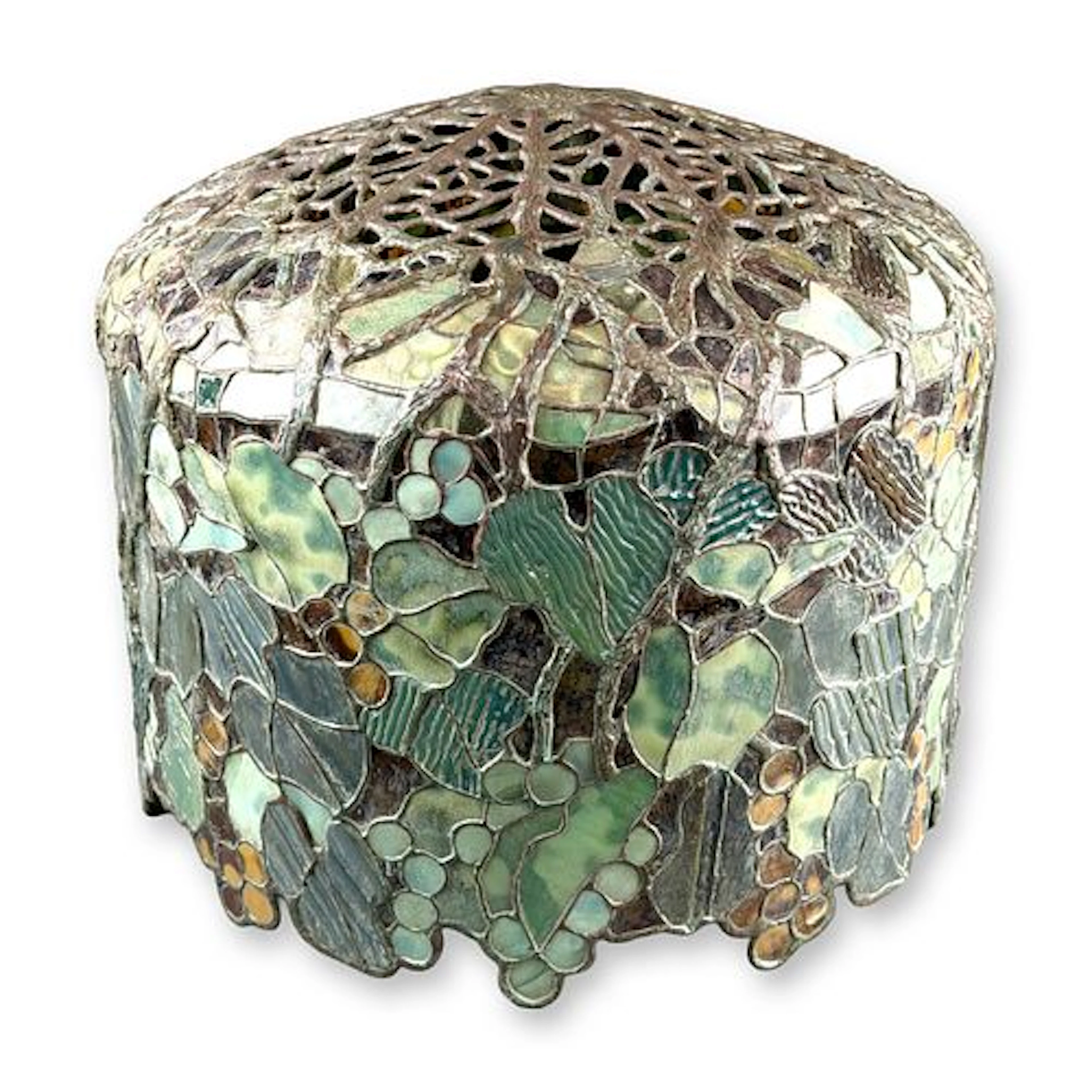 Attributed to Tiffany Studios New York Grape Leaded Glass and Patinated