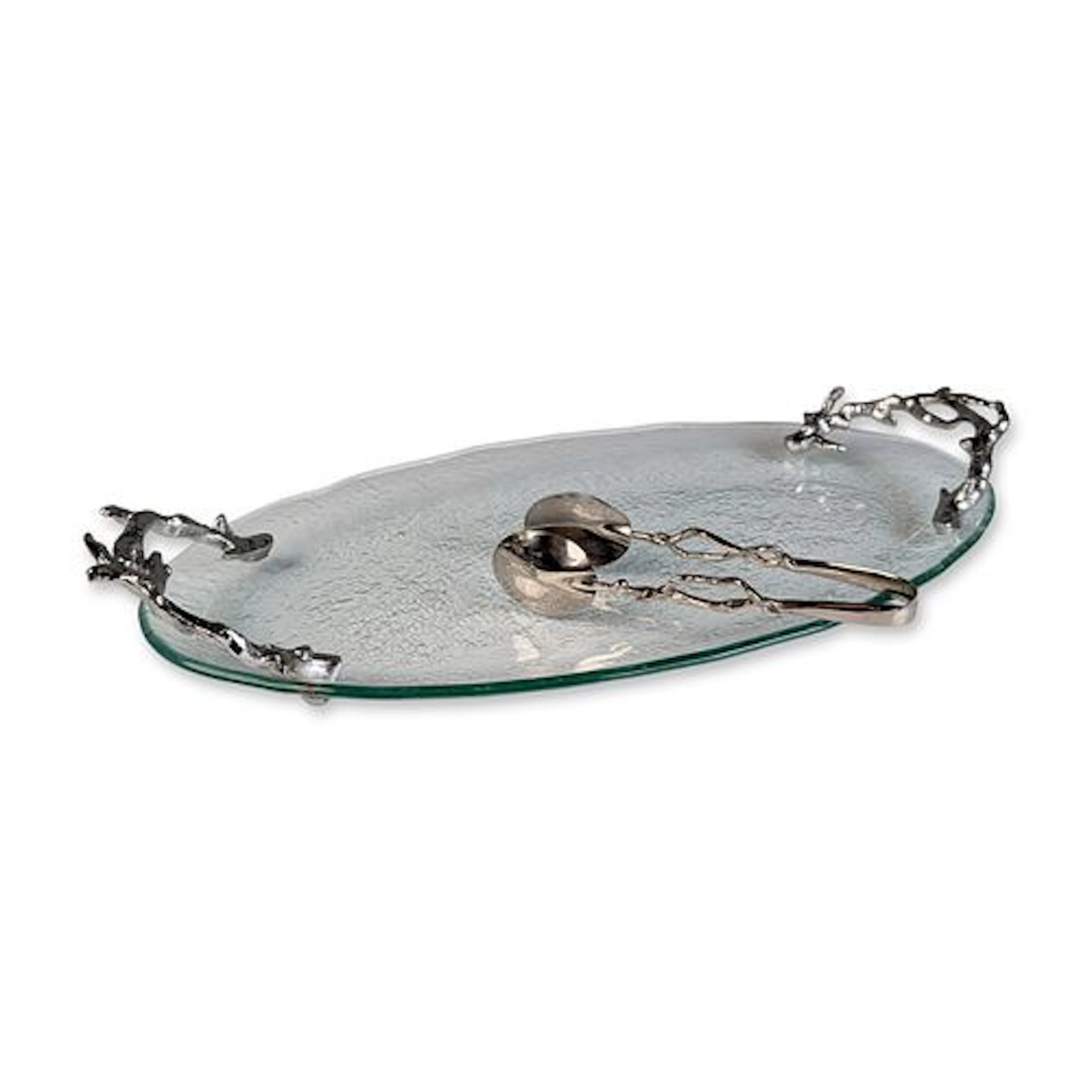 2pc Michael Aram Ocean Coral Glass Platter and Tongs