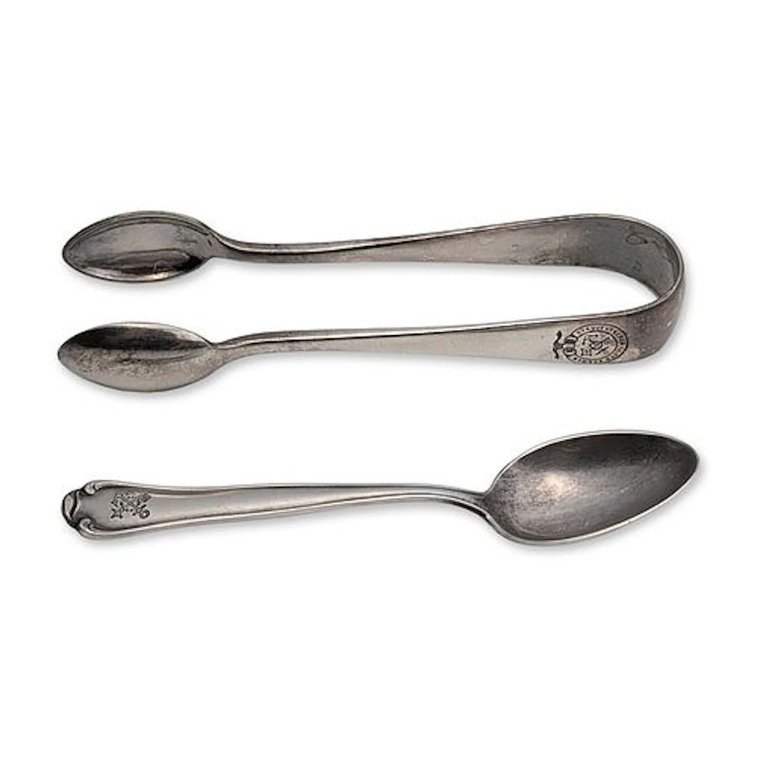 2pc Norddeutscher Lloyd 800 Silver and Silver Plated Tongs and Spoon