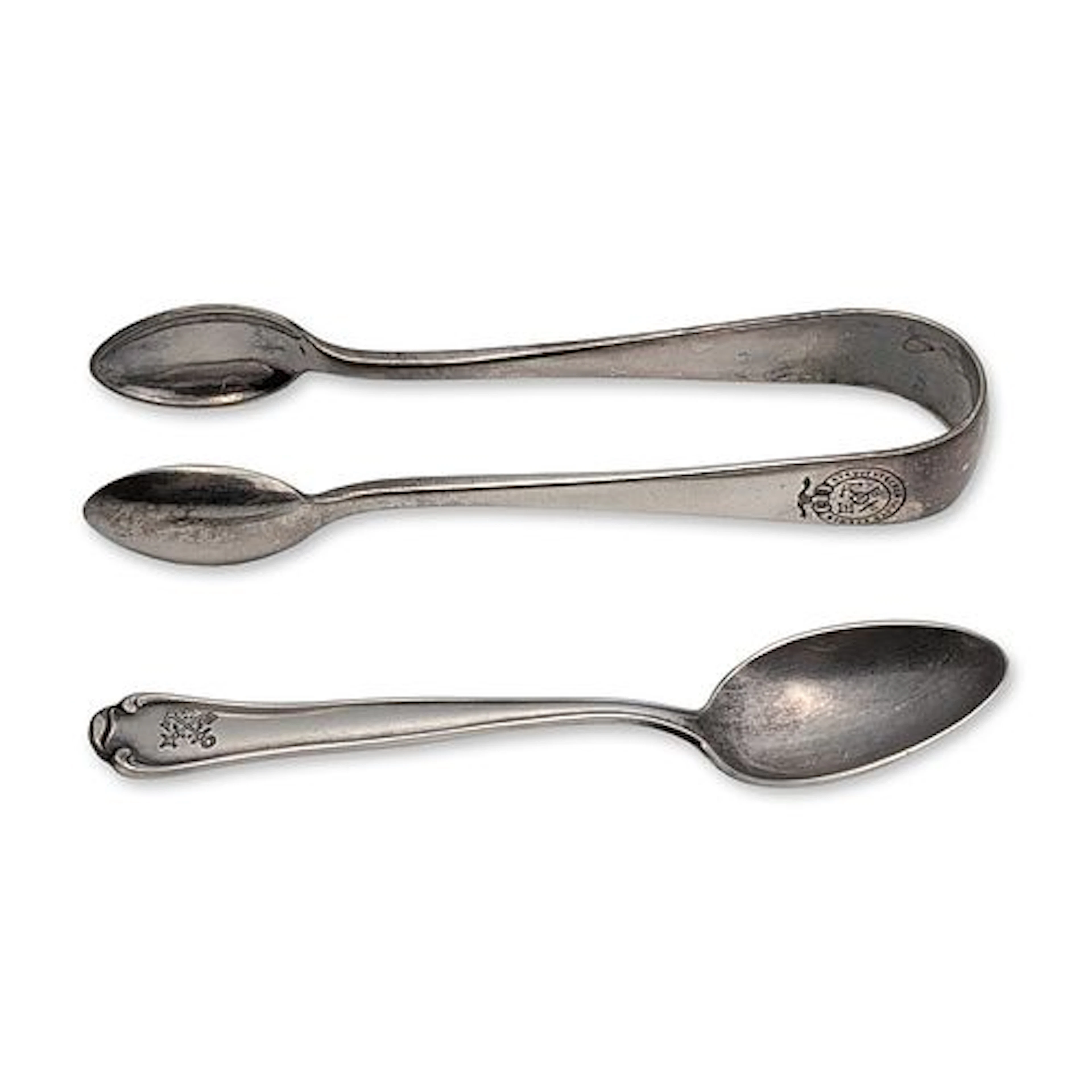 2pc Norddeutscher Lloyd 800 Silver and Silver Plated Tongs and Spoon