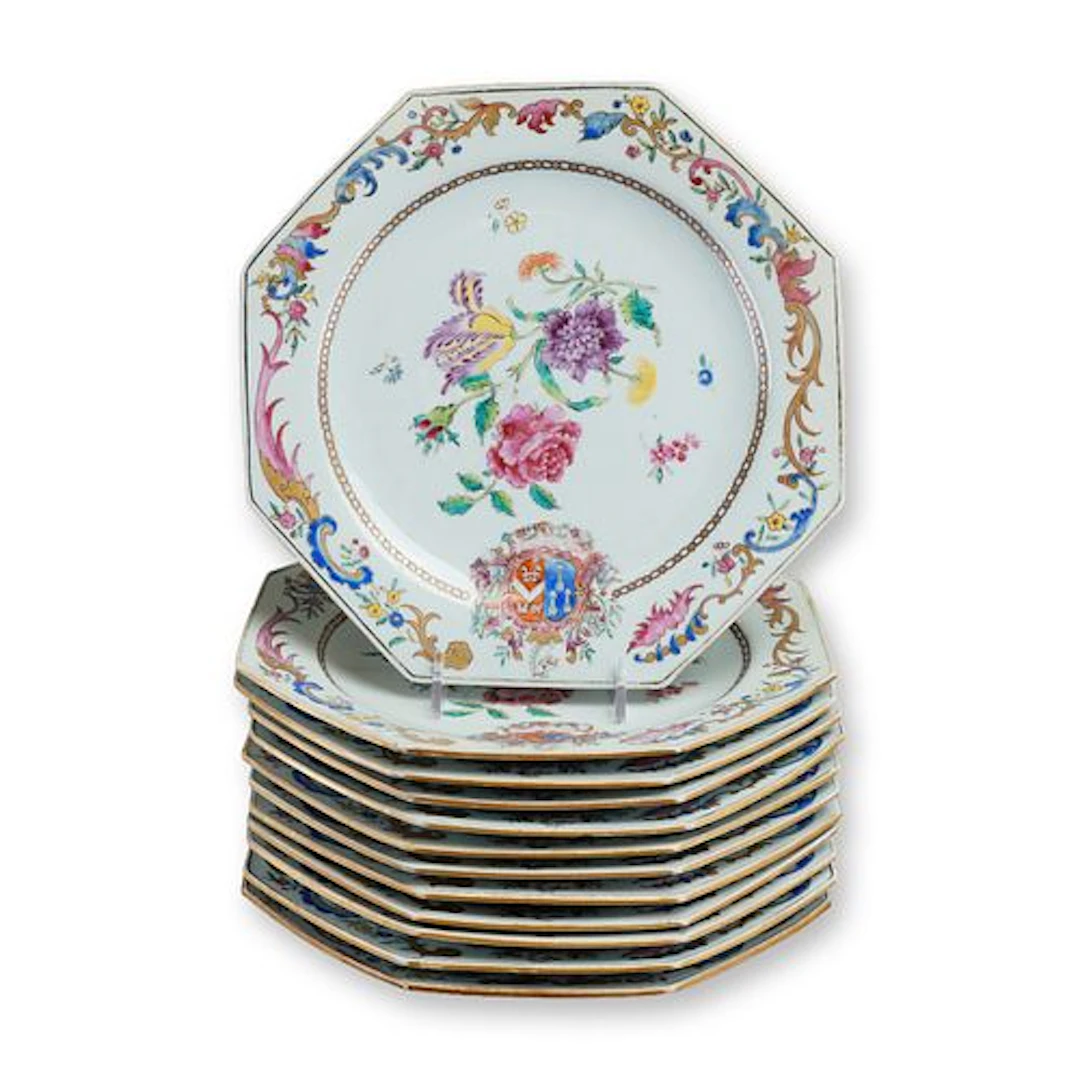 Chinese Export Armorial Porcelain Octagonal Plates with the Arms of