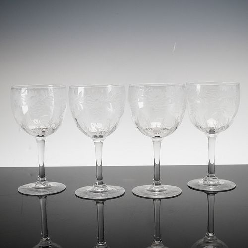 Set of Four Libbey Crystal Stemmed Goblets, Daisy Pattern