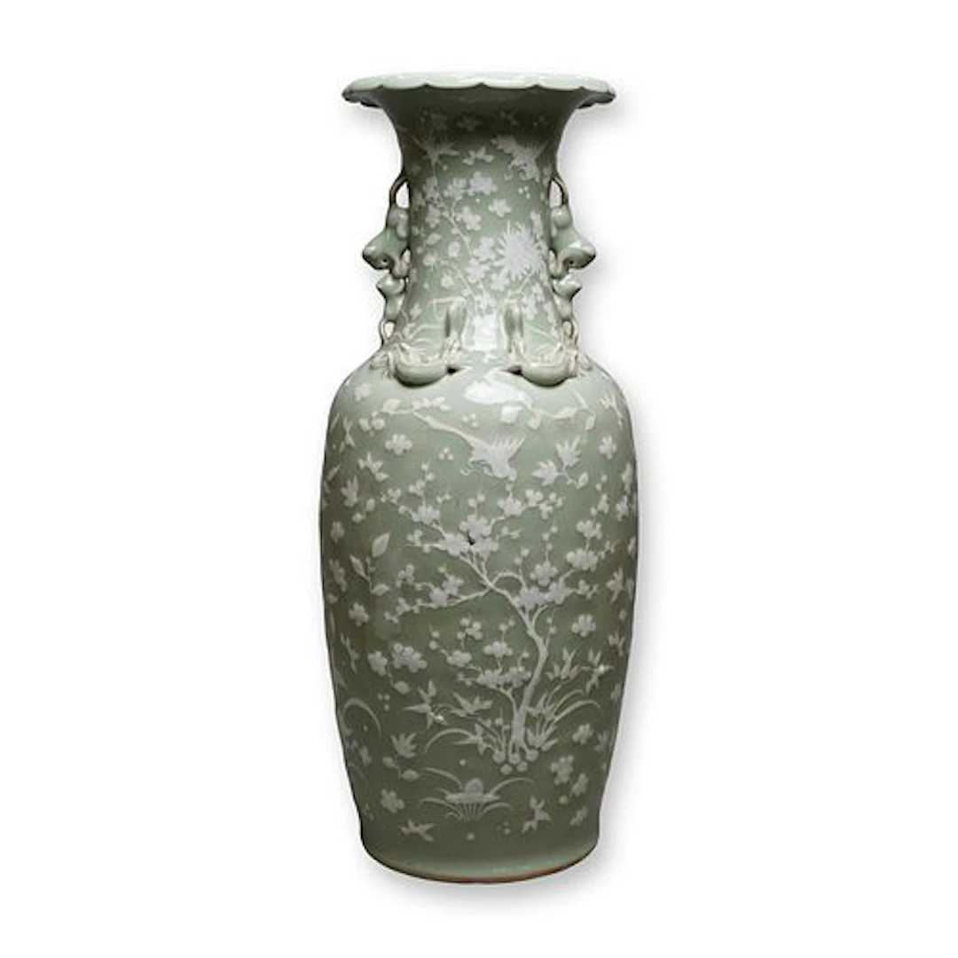 Large 19th Century Chinese Celadon Floral White Paste Vase