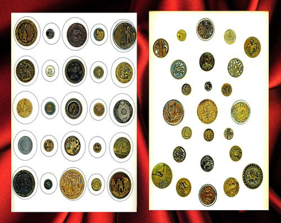 2 CARDS OF DIVISION ONE PICTORIAL BUTTONS