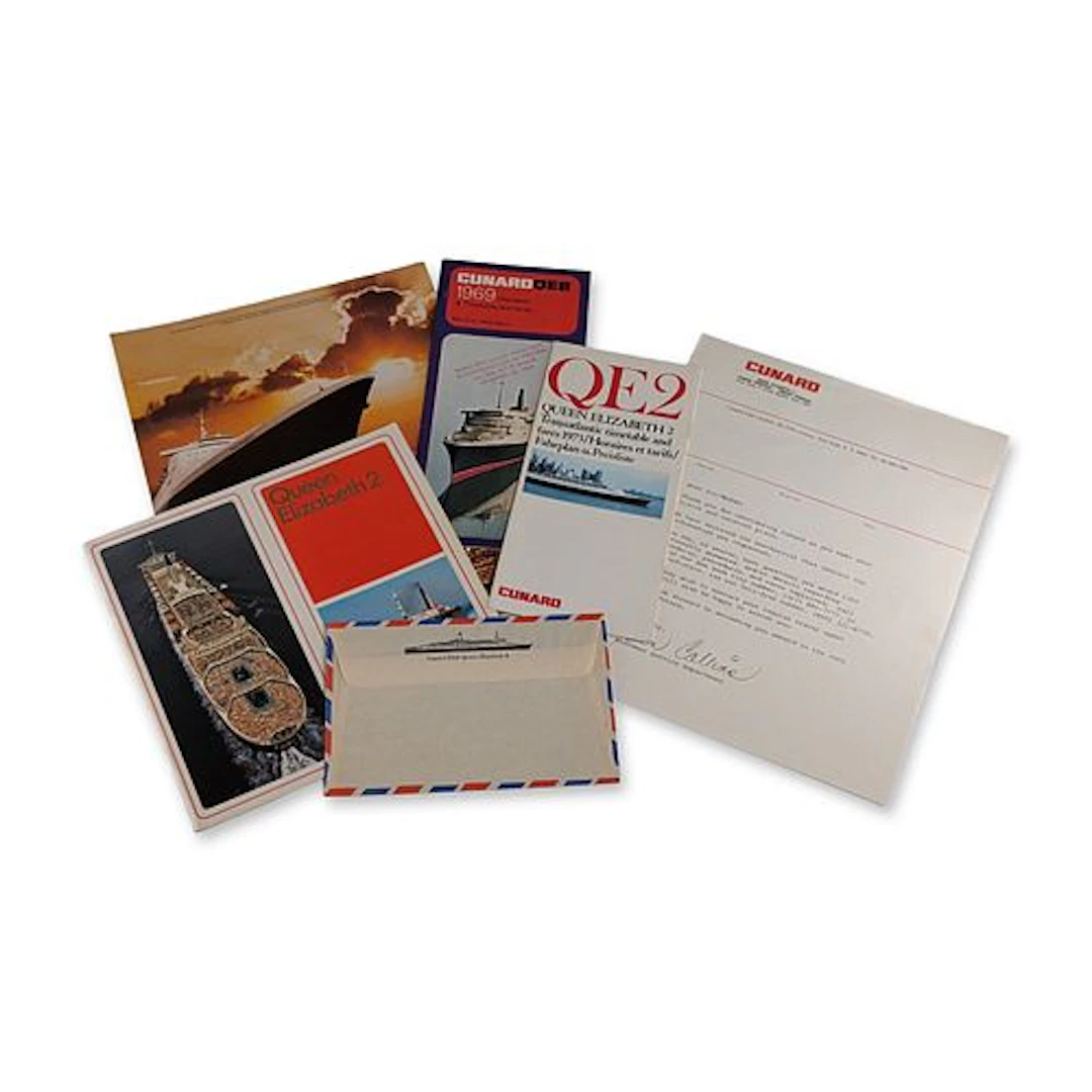 6pc of Cunard Queen Elizabeth 2 Ephemera Collection