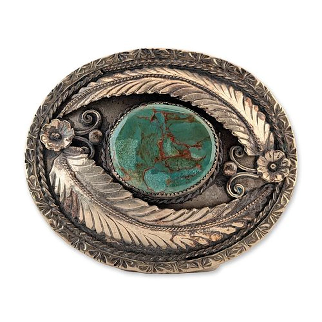 Damon Gilbert Navajo Style Silver Tone Metal and Turquoise Belt Buckle