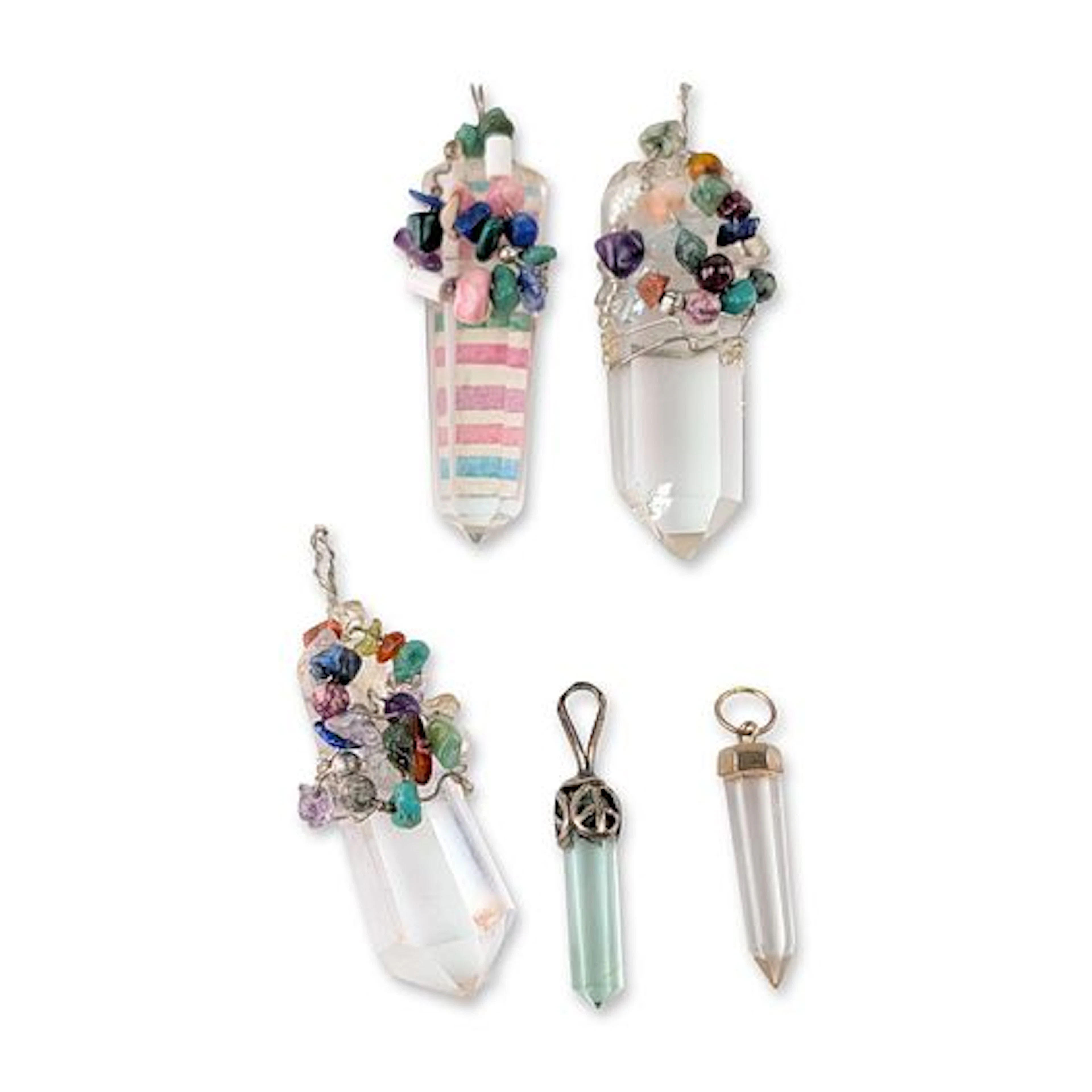 5pc Handcrafted Wire Wrapped and Capped Crystal Pendants