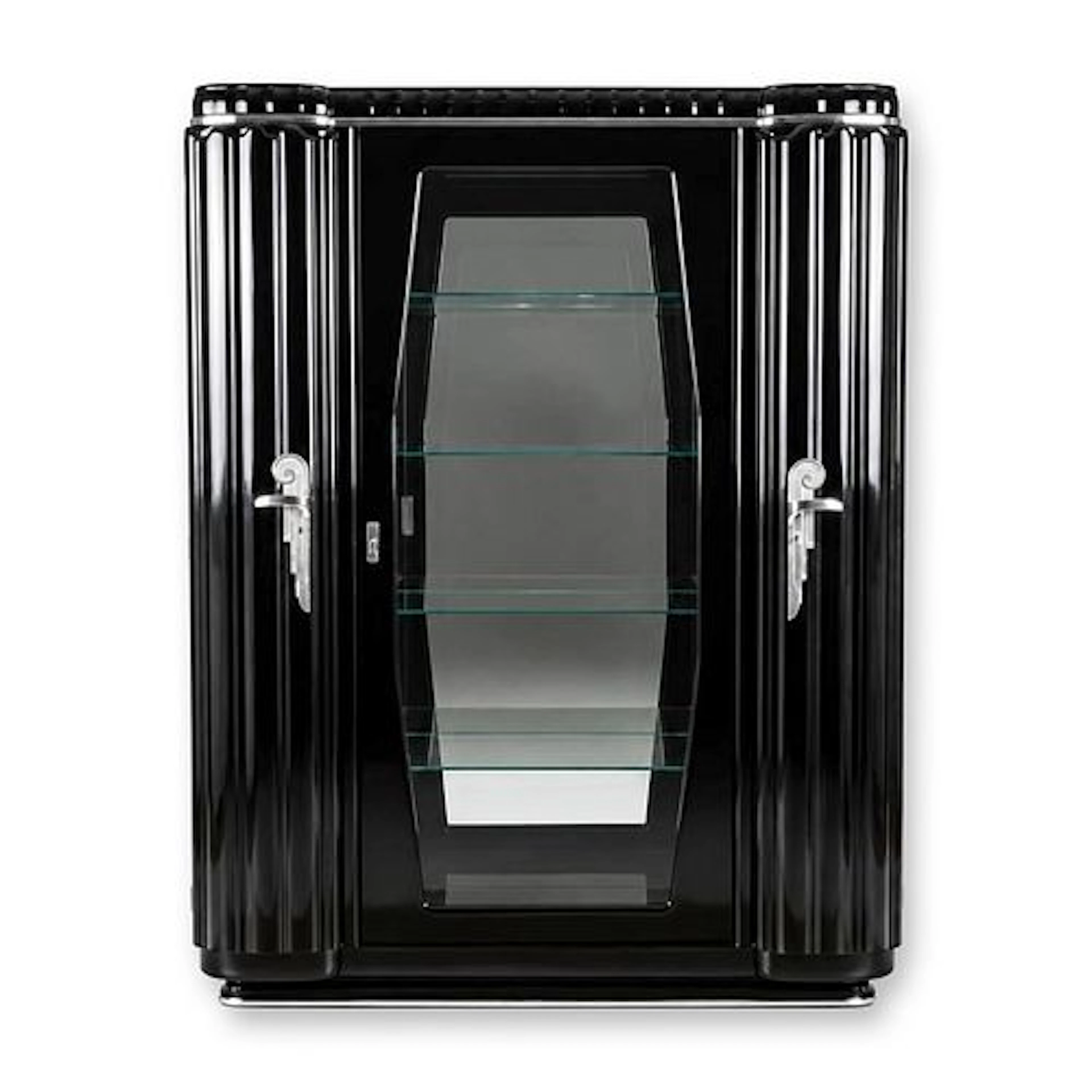French Art Deco Black Piano Lacquer and Glass Vitrine Showcase, c. 1930s