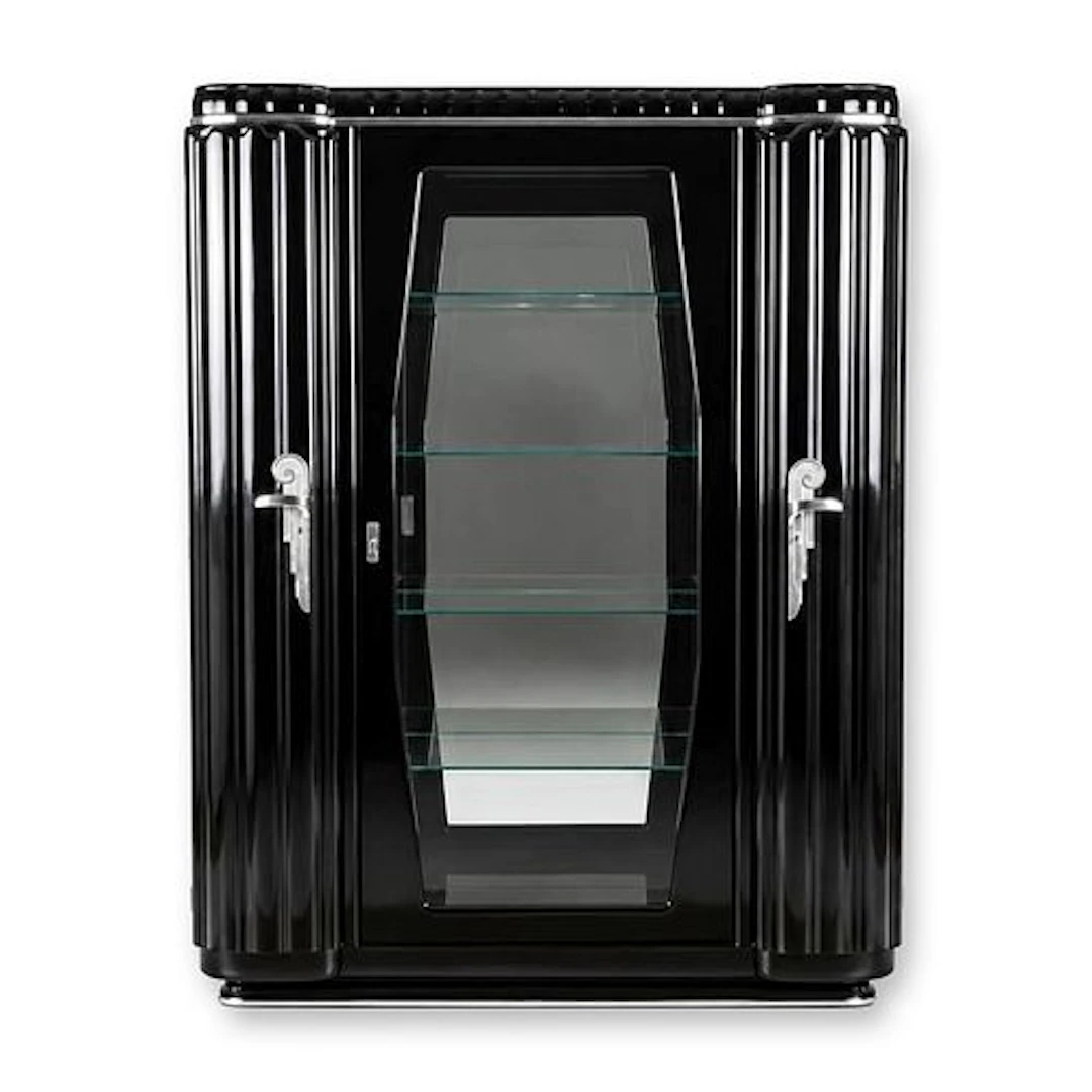French Art Deco Black Piano Lacquer and Glass Vitrine Showcase, c. 1930s