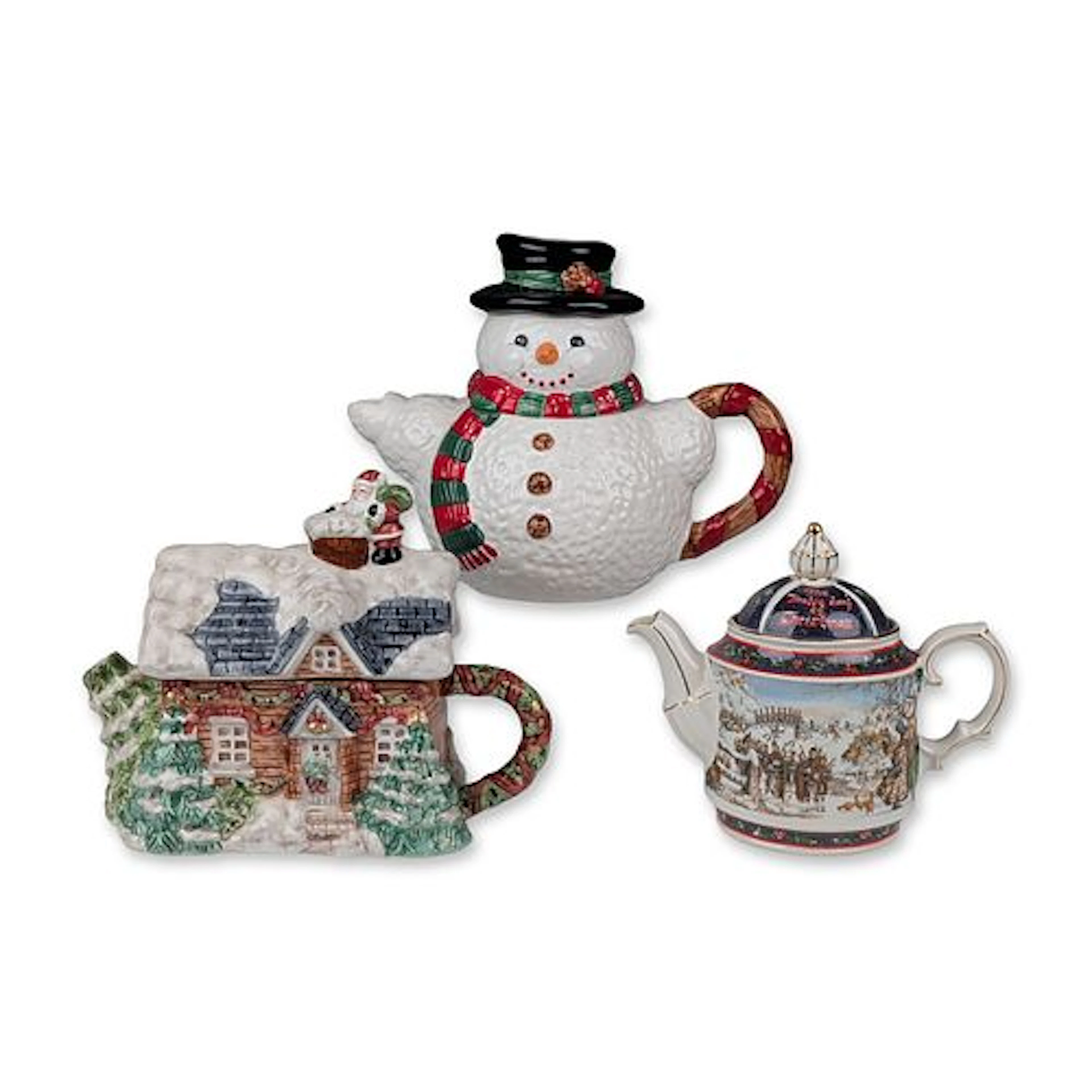 3pc Holiday Themed Ceramic Teapots