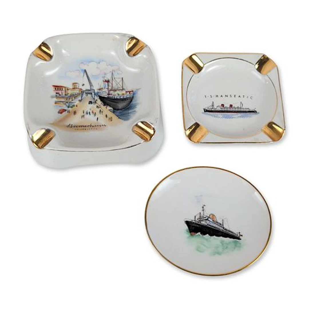 3p German Porcelain Maritime Souvenir Items