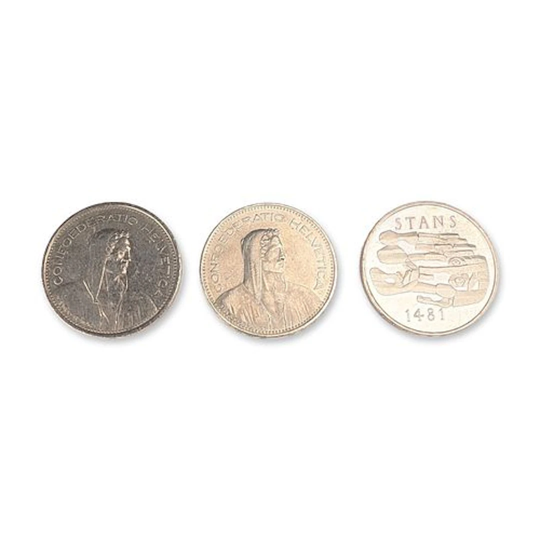Three 1978, 1981, 1996 Swiss 5 Francs Coins