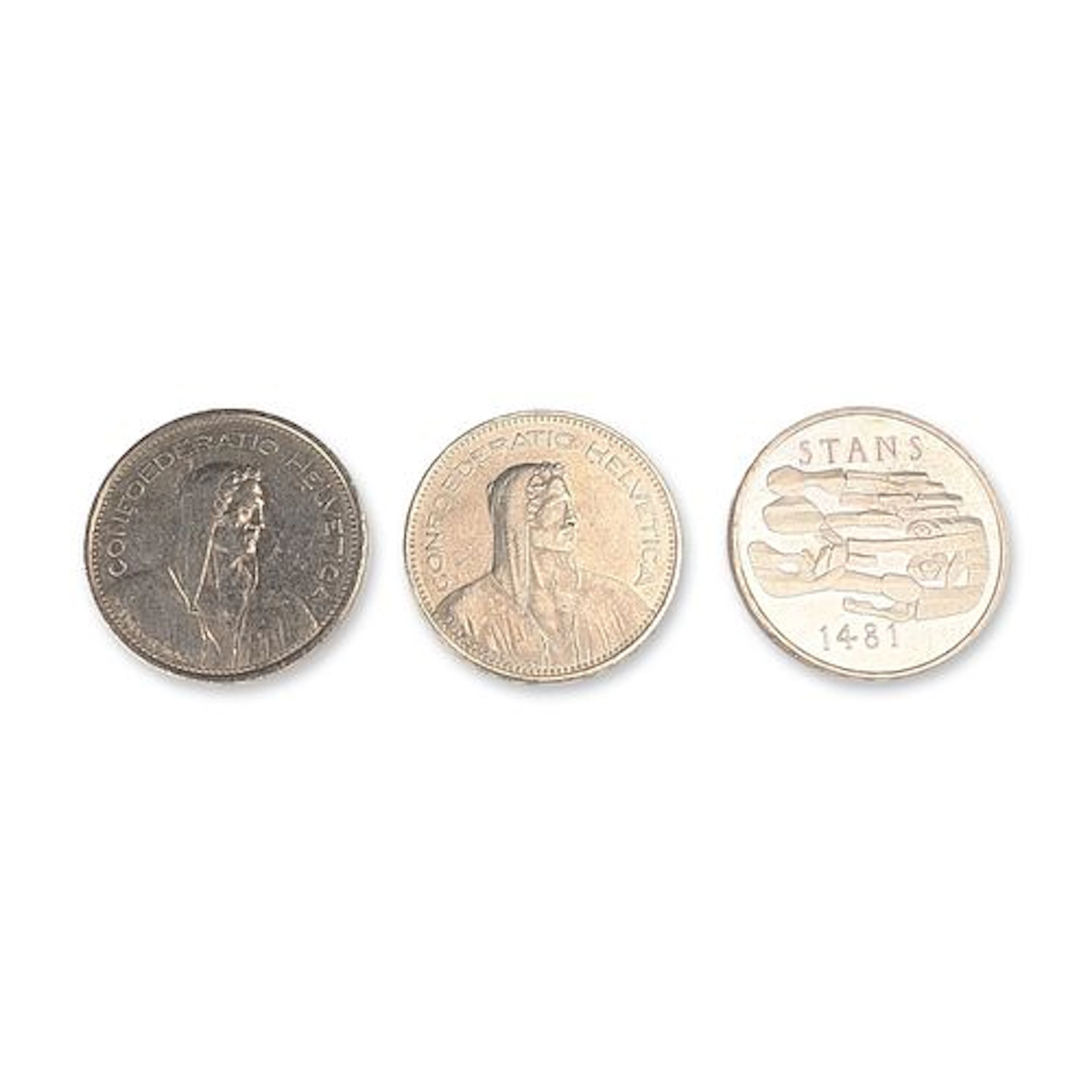 Three 1978, 1981, 1996 Swiss 5 Francs Coins