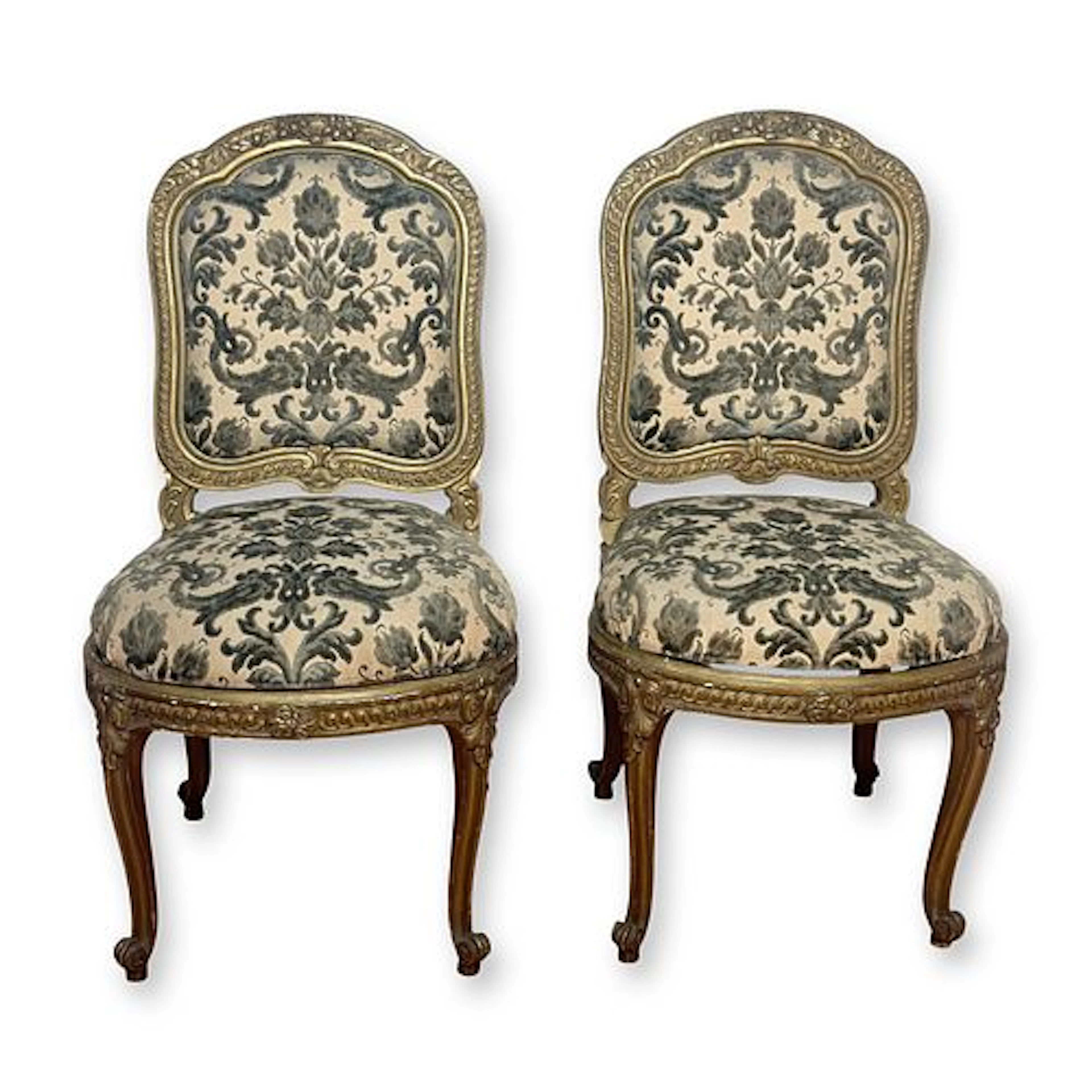 Pair of French Louis XV Style Giltwood Chairs, 19th Century