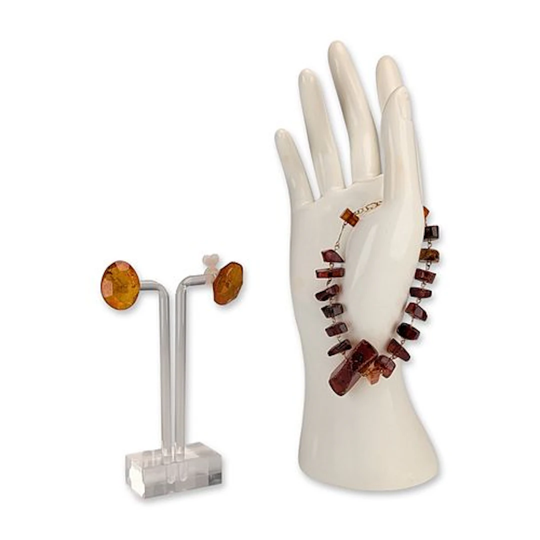 2pc Amber Beaded Bracelet and Stud Earrings
