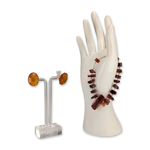 2pc Amber Beaded Bracelet and Stud Earrings