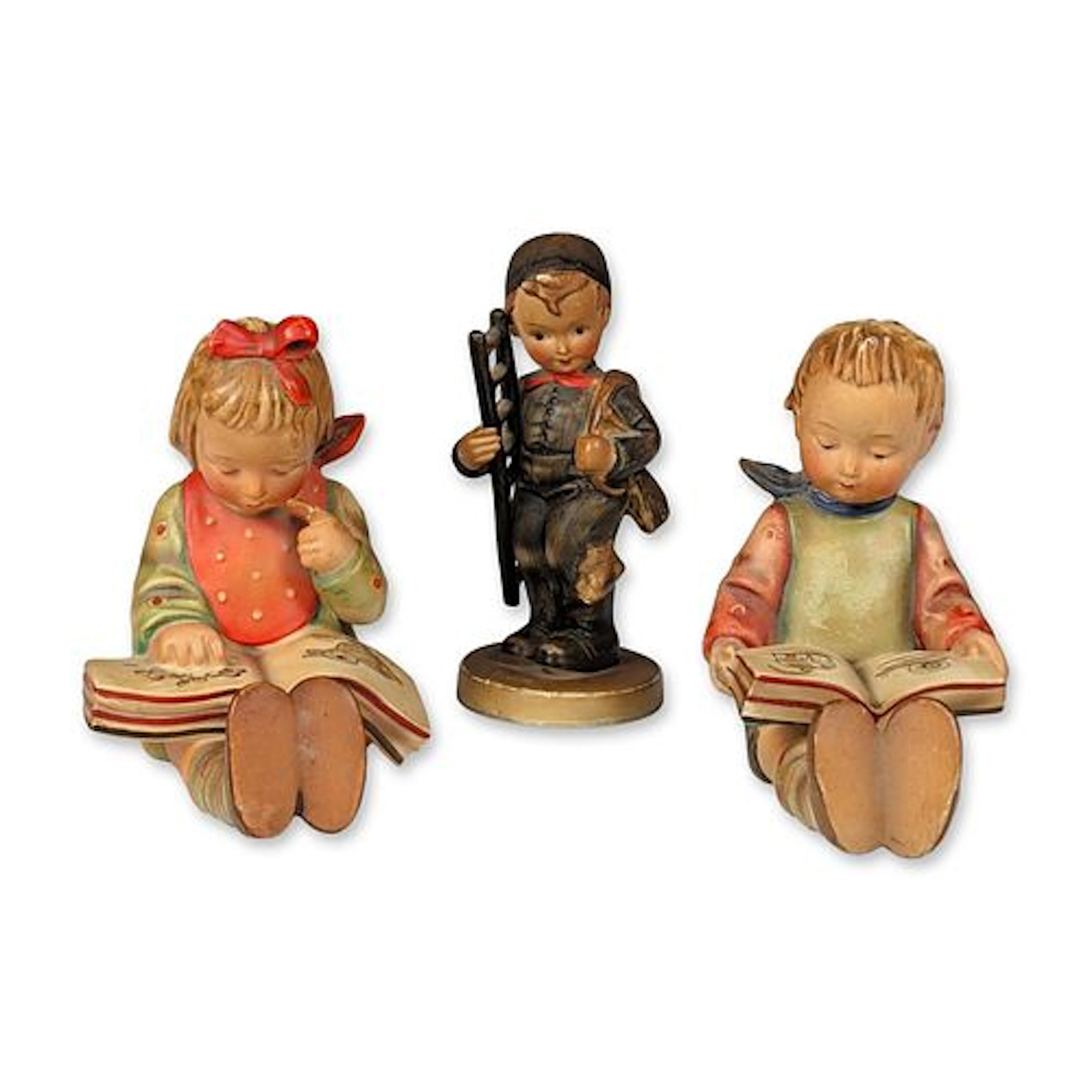 3pc Hummel Ceramic Bookworm and Chimney Sweep Figurine Group