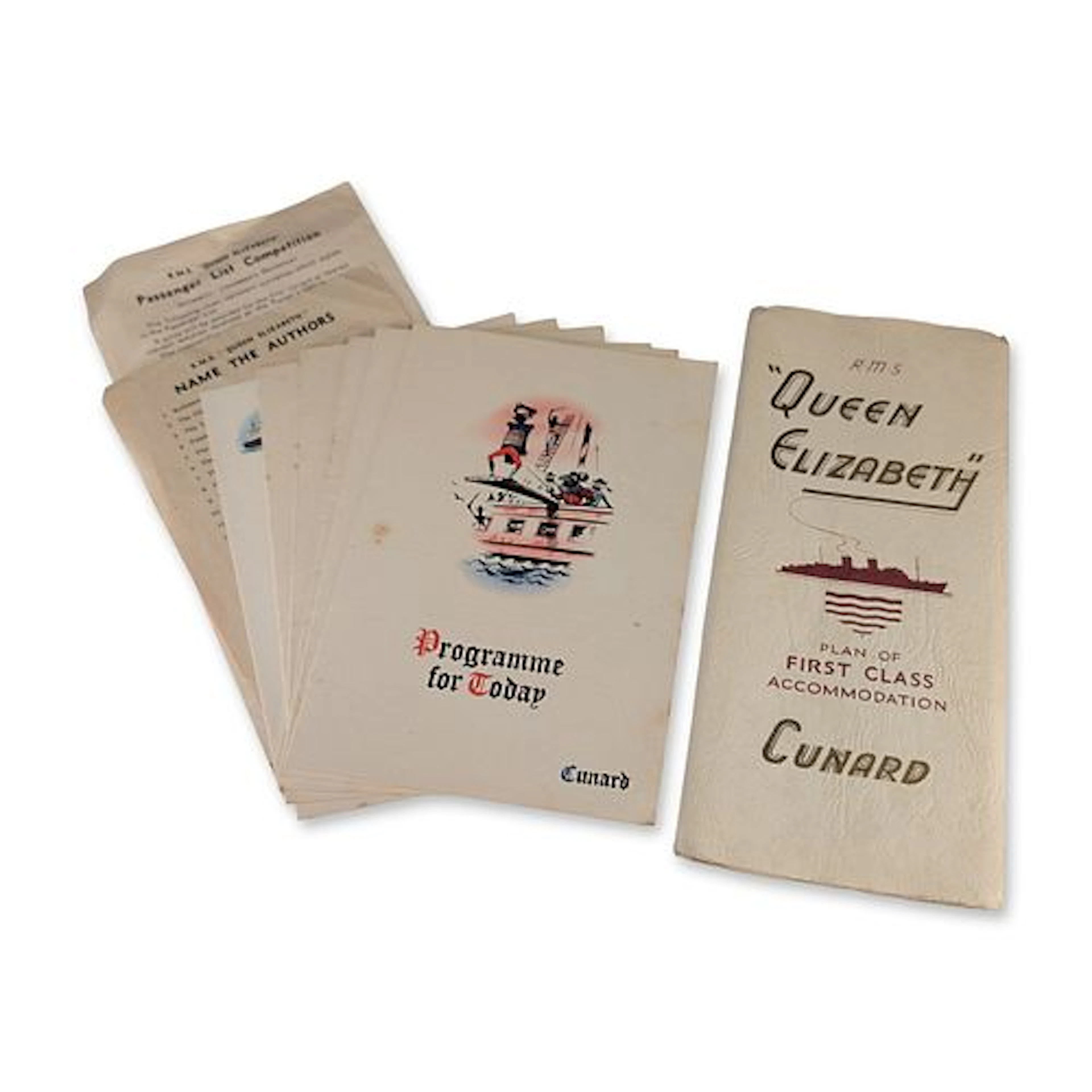 8pc Cunard R.M.S. Queen Elizabeth First Class Ephemera Collection