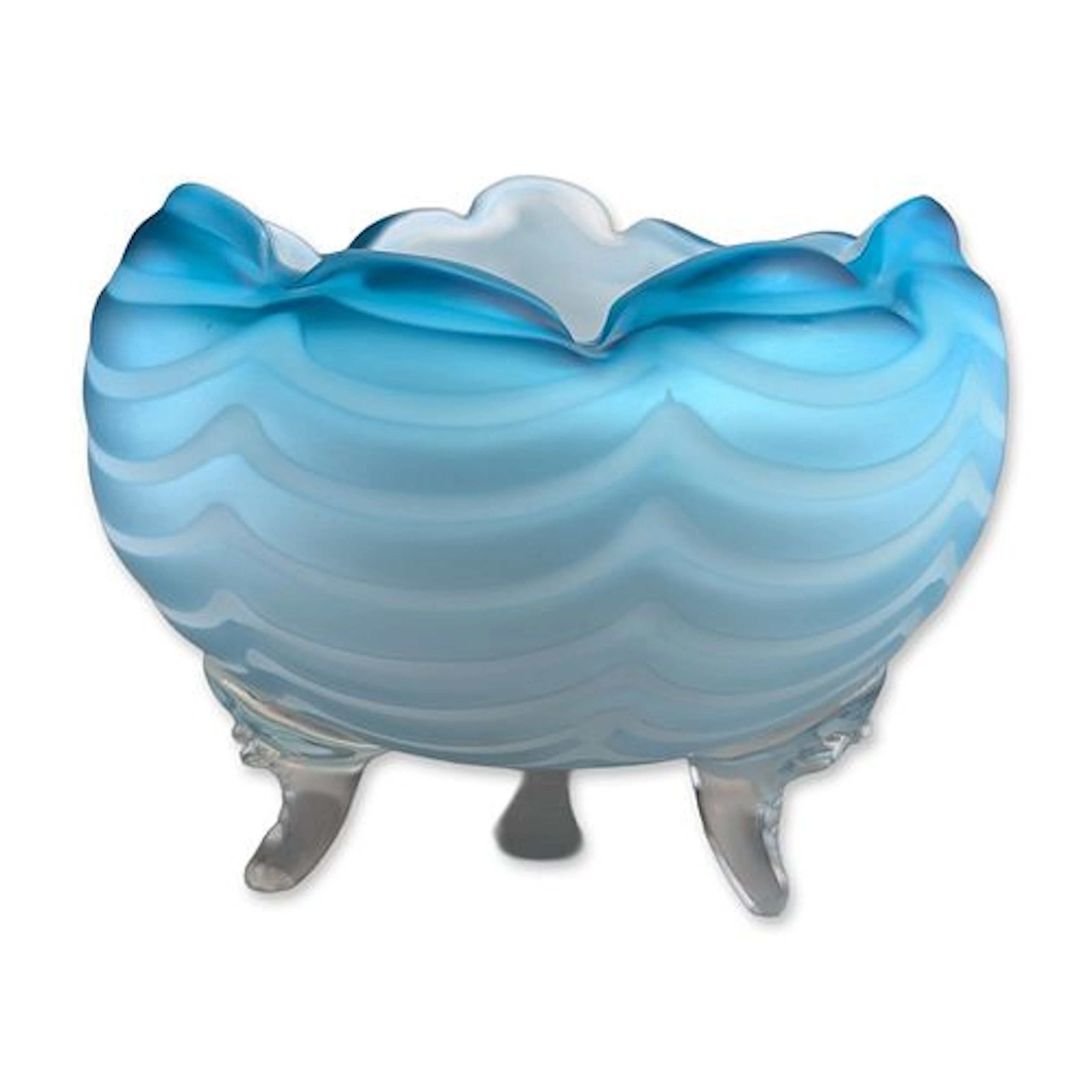 Mont Washington Glass Co. Victorian Blue Ribbon Swirl Satin Glass Footed Bowl