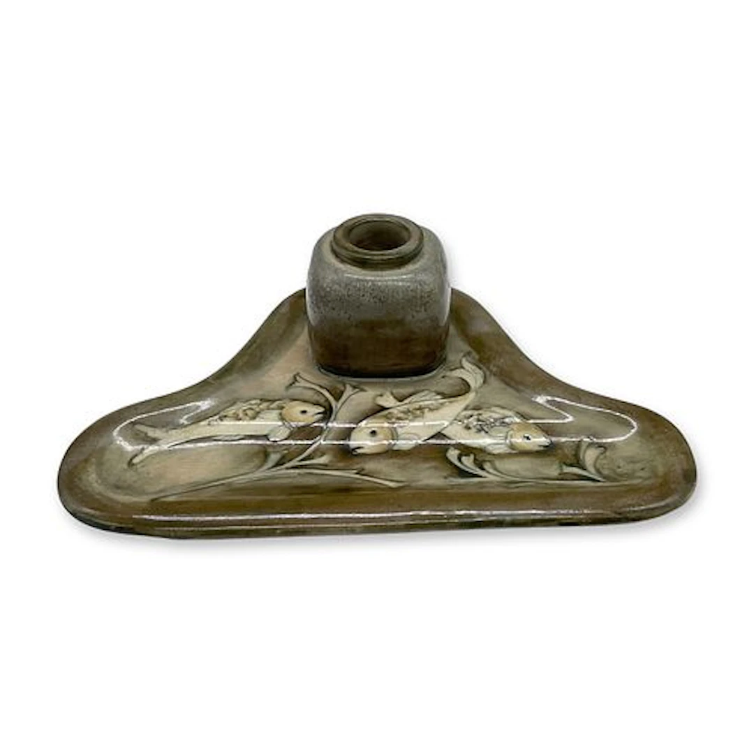 Early Moorcroft Pottery Fish Inkwell and Ink Pen Holder