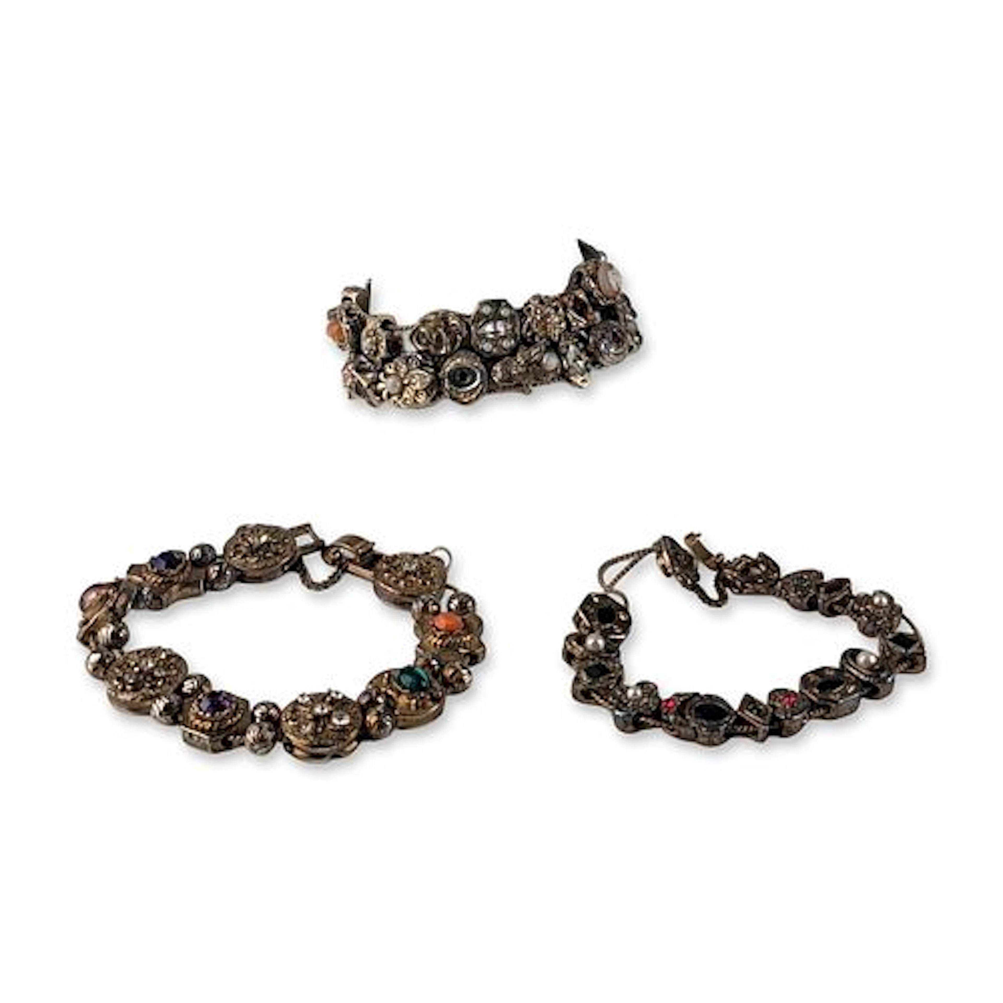 3pc Vintage Victorian Revival Slide Charm Costume Jewelry Bracelets