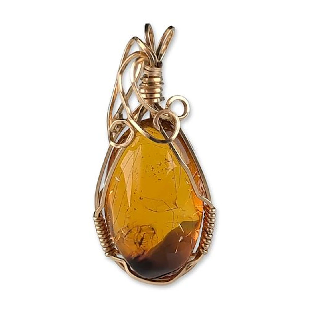 10K Gold-Overlay Wire Wrapped Baltic Amber Pendant