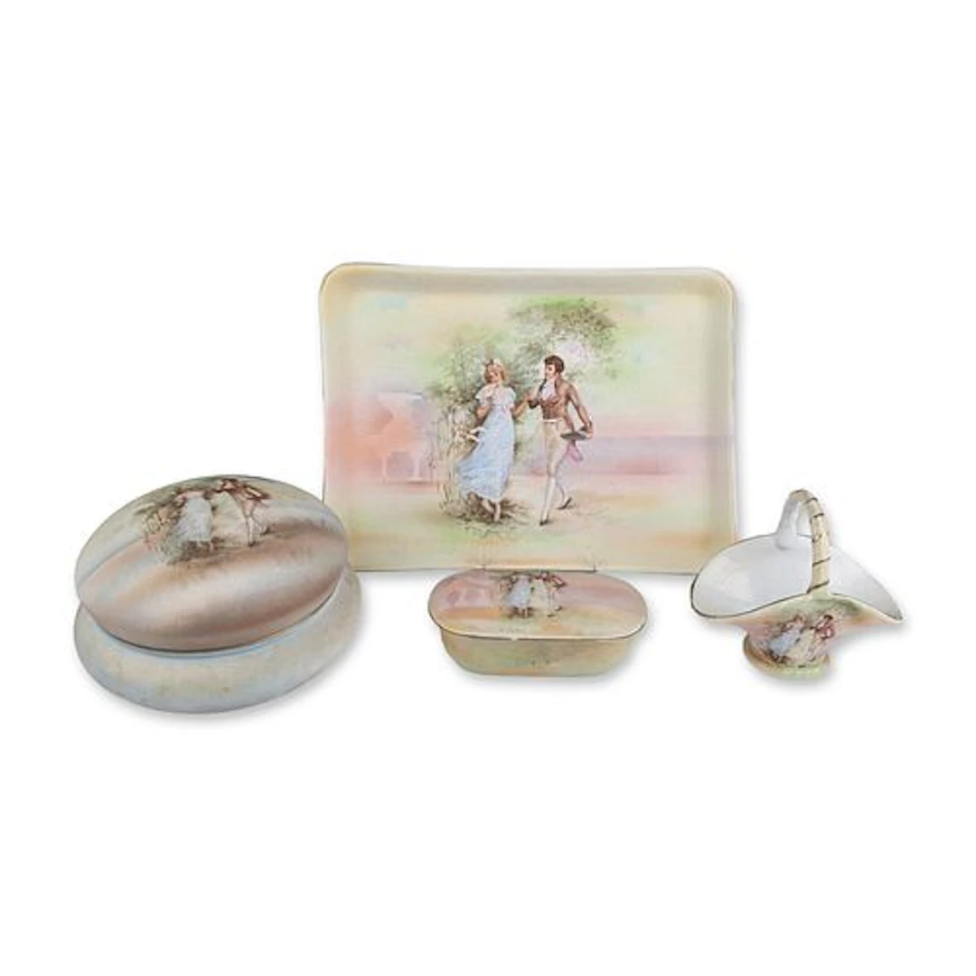 4pc Royal Bonn Germany Courting Couple Porcelain Vanity Set