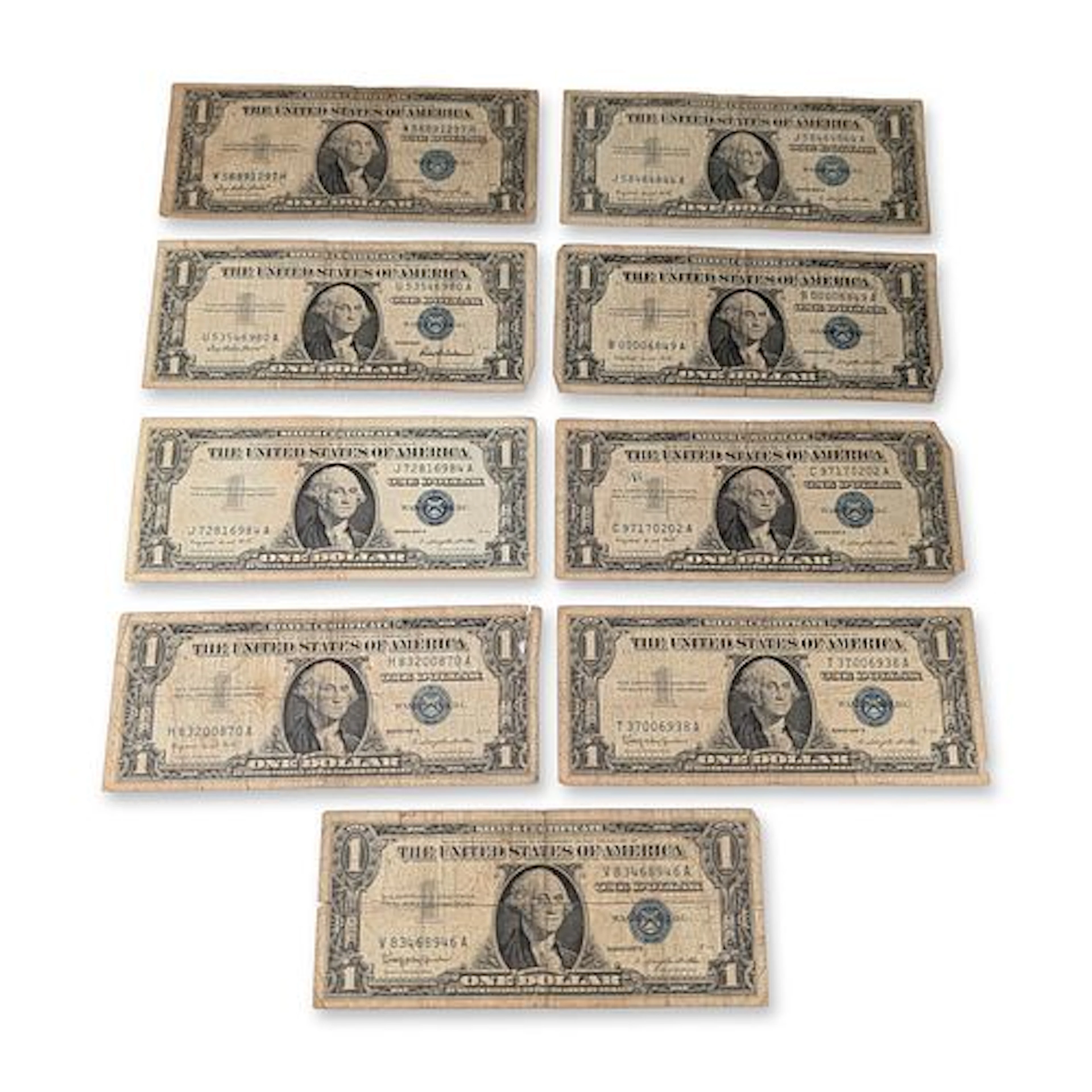 9pc 1935 E, 1957, 1957 A & 1957 BUS One-Dollar Silver Certificates Blue Seal