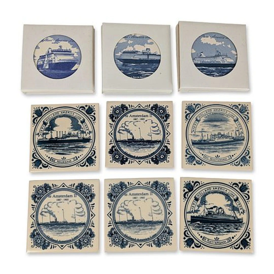 9pc Royal Goedewaagen Holland America Line Delft Blue Ceramic Tiles