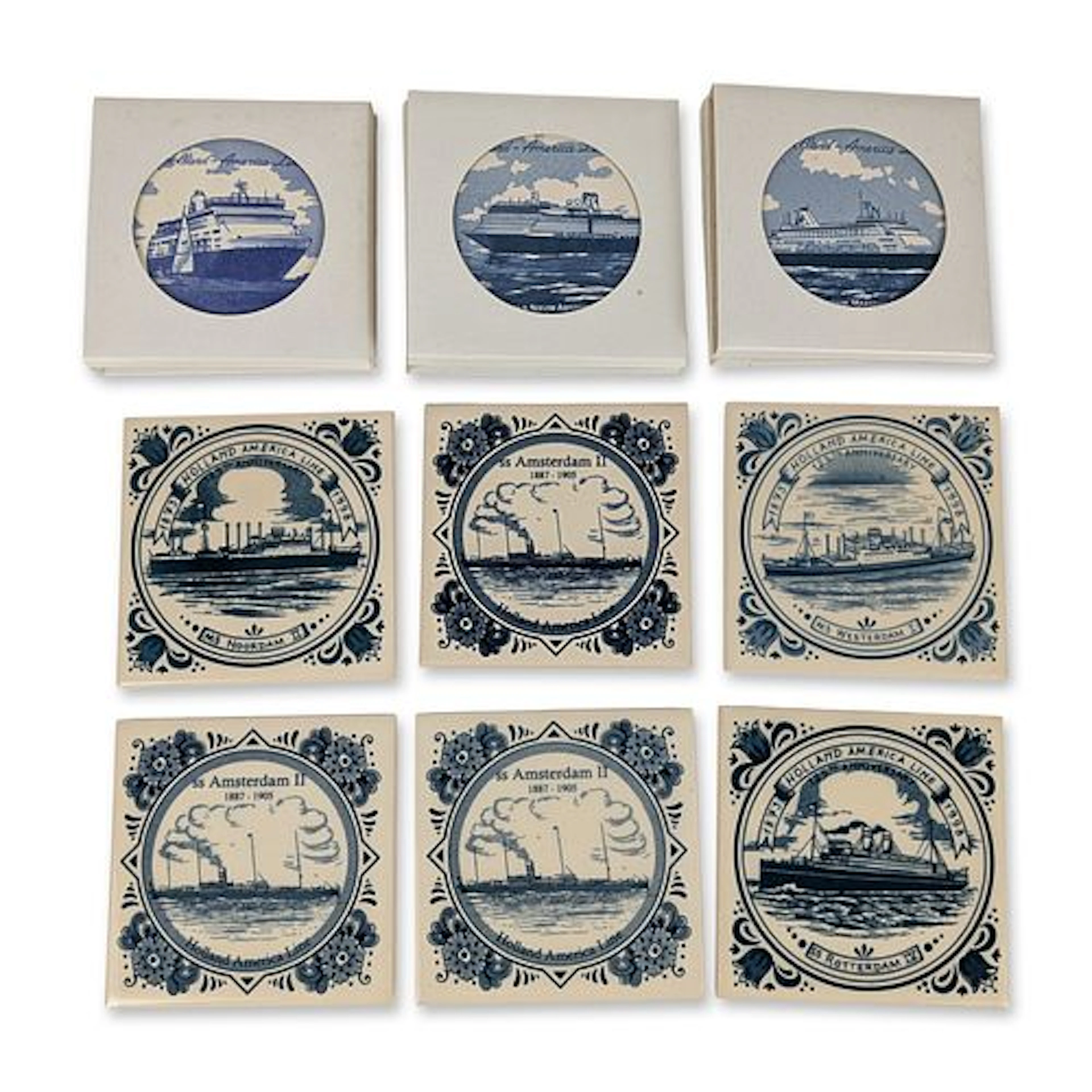 9pc Royal Goedewaagen Holland America Line Delft Blue Ceramic Tiles