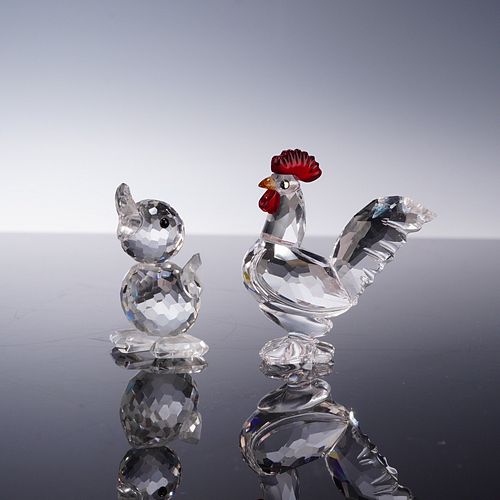 2pc Swarovski Crystal Figurines, Cockerel and Drake Mini