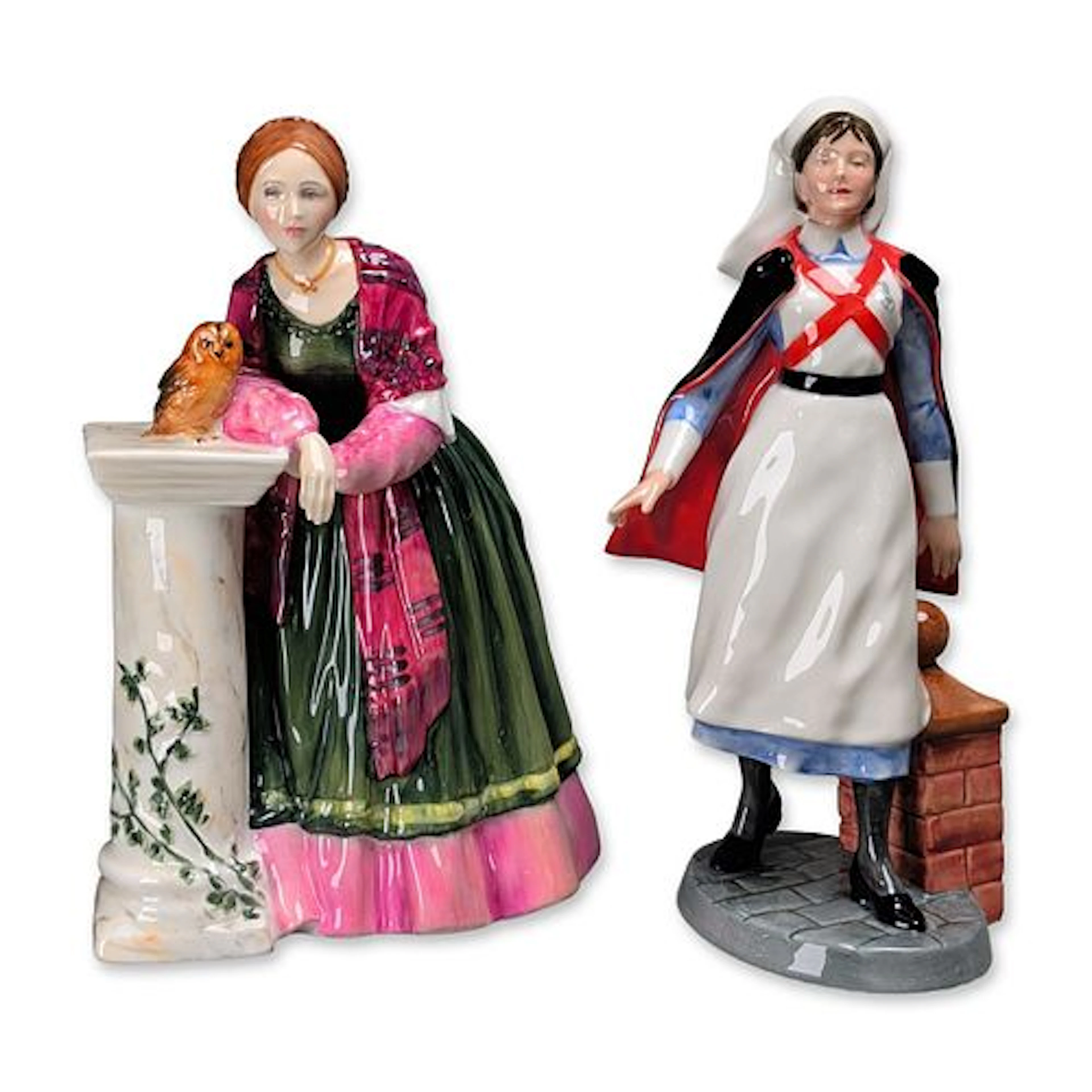 2pc Royal Doulton Historical Nursing China Figurines, Florence Nightingale