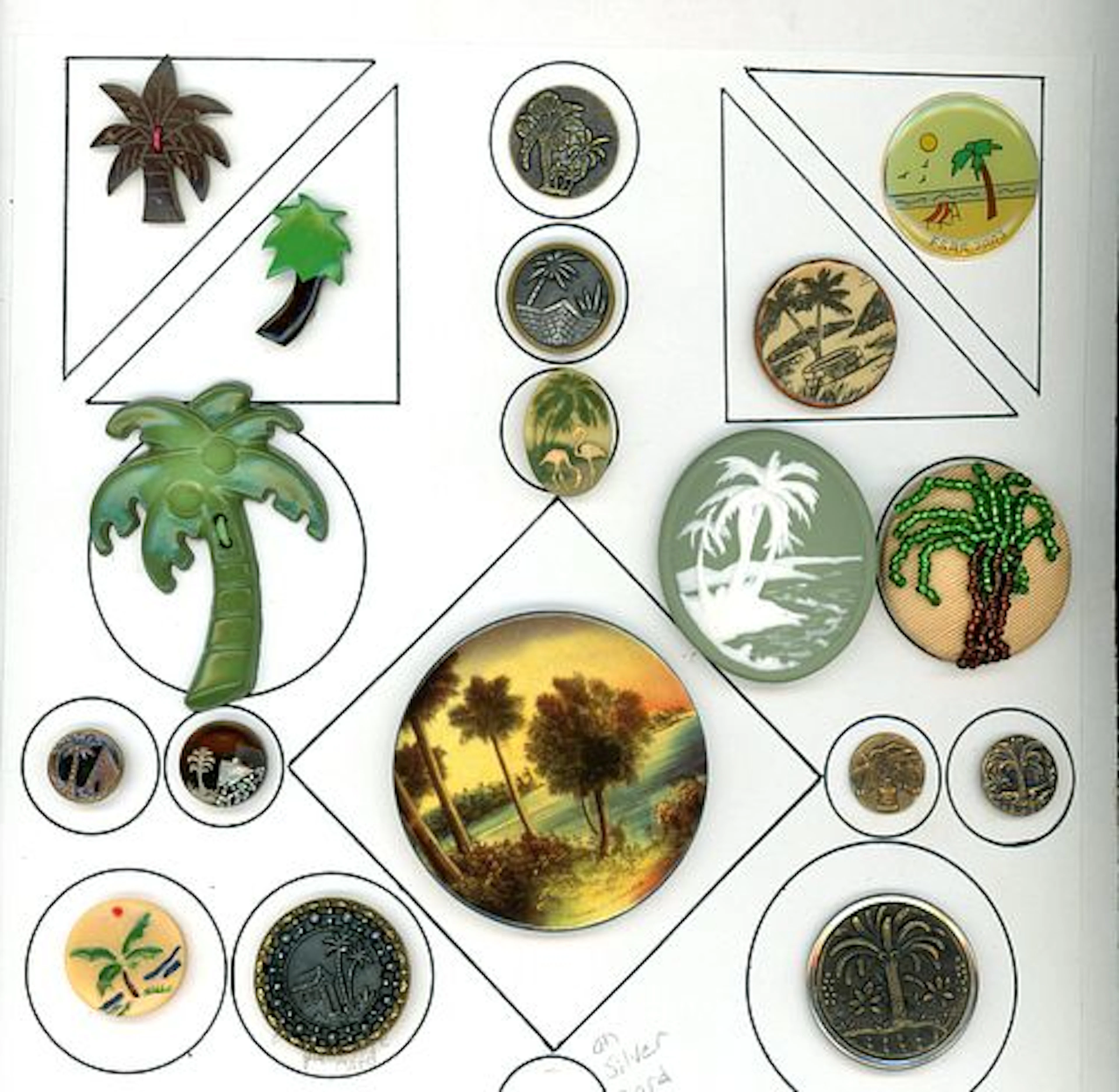 A PARTIAL CARD OF DIVISION 1 & 3 PALM TREE BUTTONS