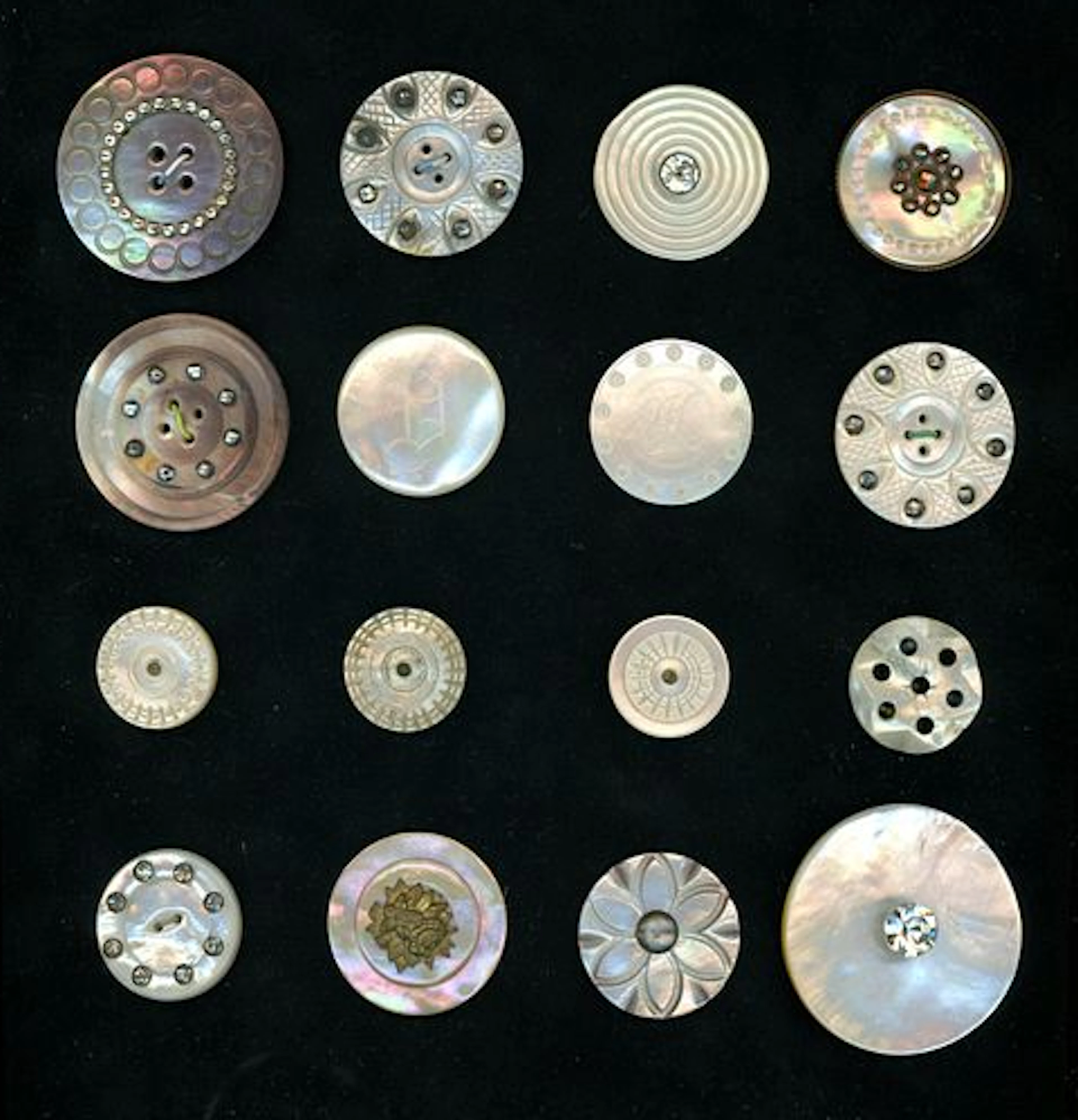 A CARD OF DIVISION ONE PEARL BUTTONS