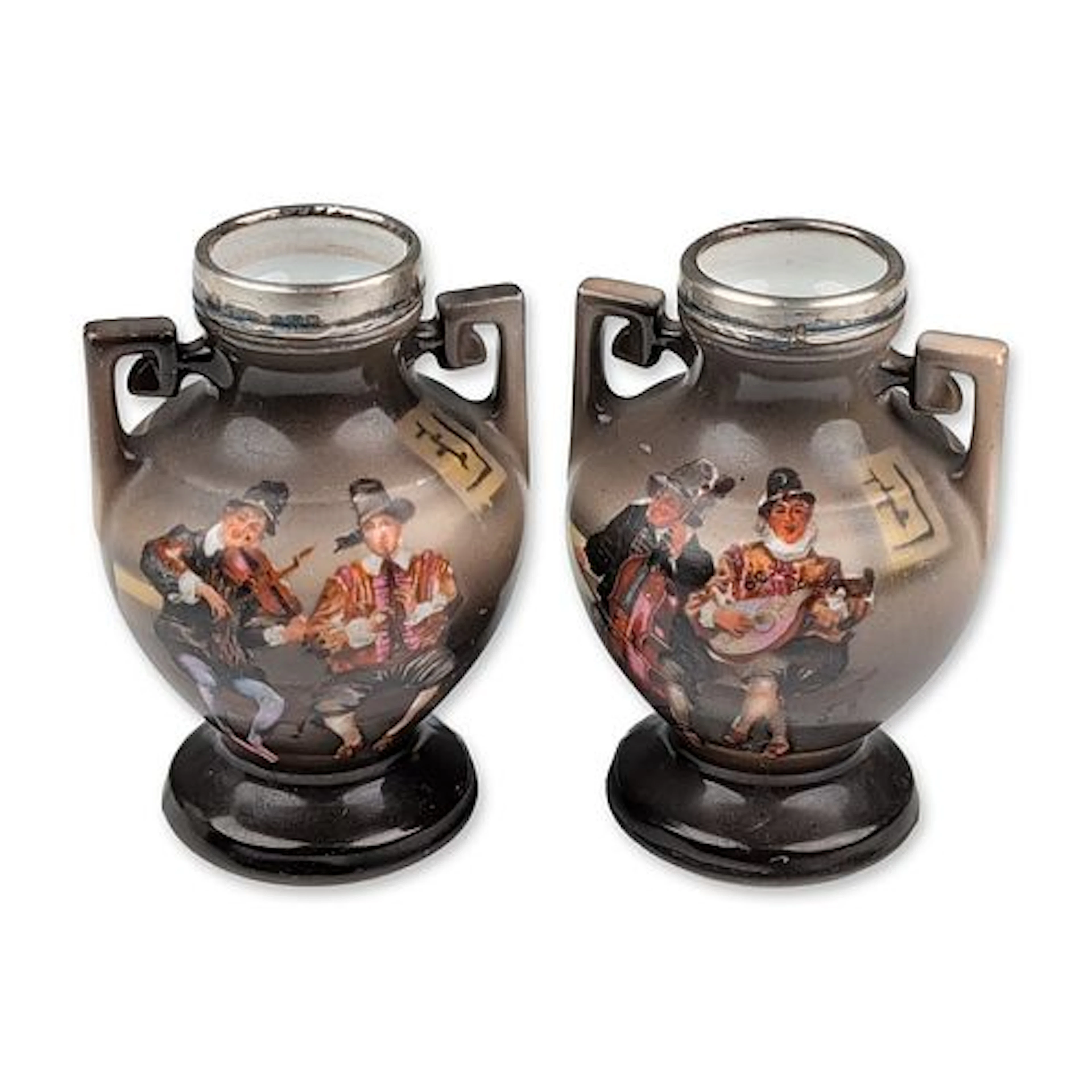 Pair of Royal Bayreuth Bavaria Porcelain Miniature Amphora Vases