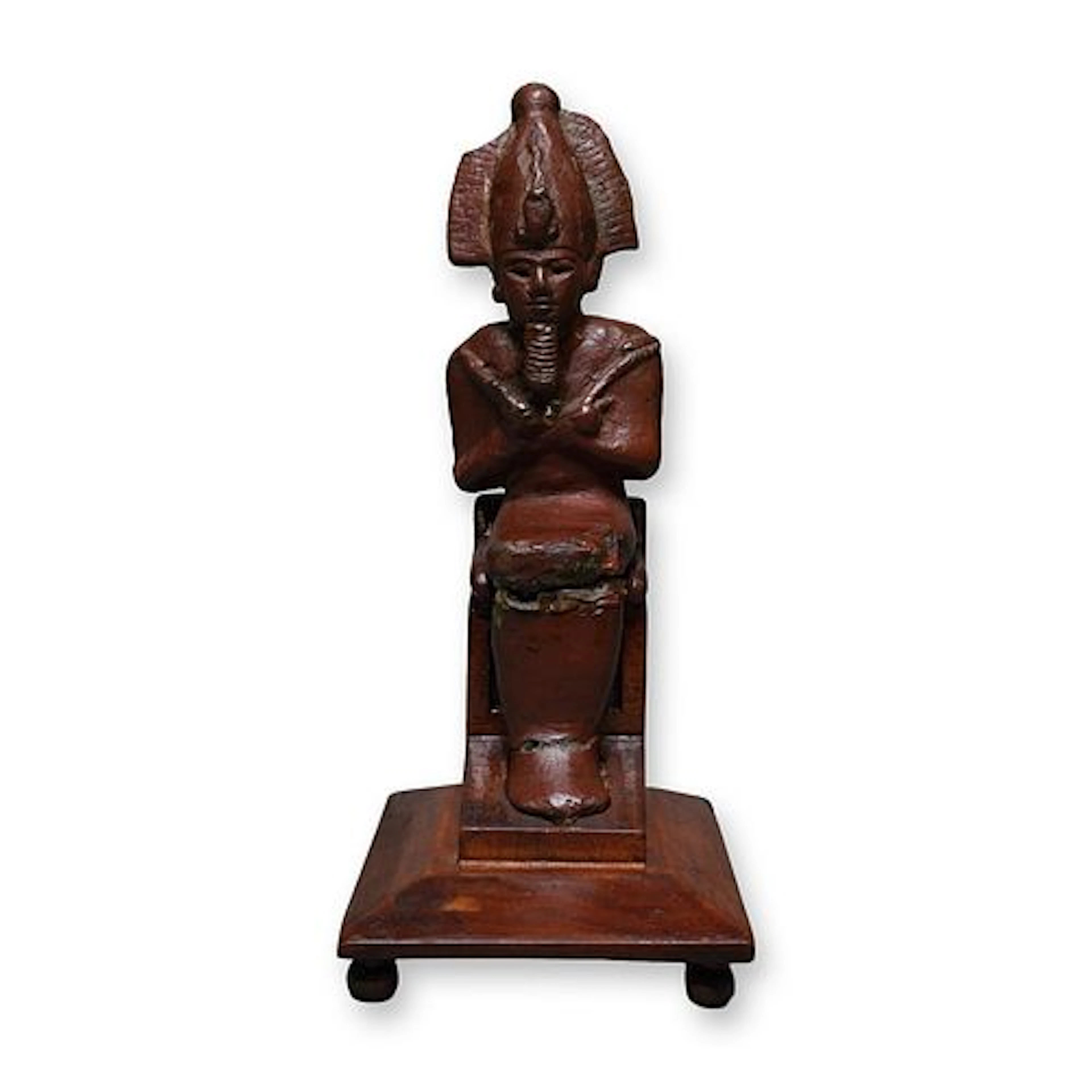 Egyptian Bronze Seated Pharoah on Collector Stand