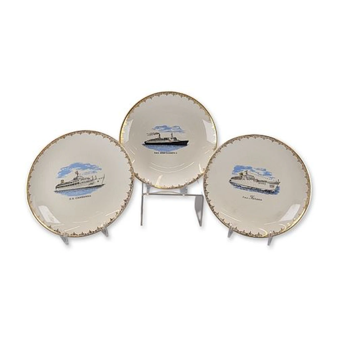 3pc Ocean Liner Souvenir Porcelain Plates