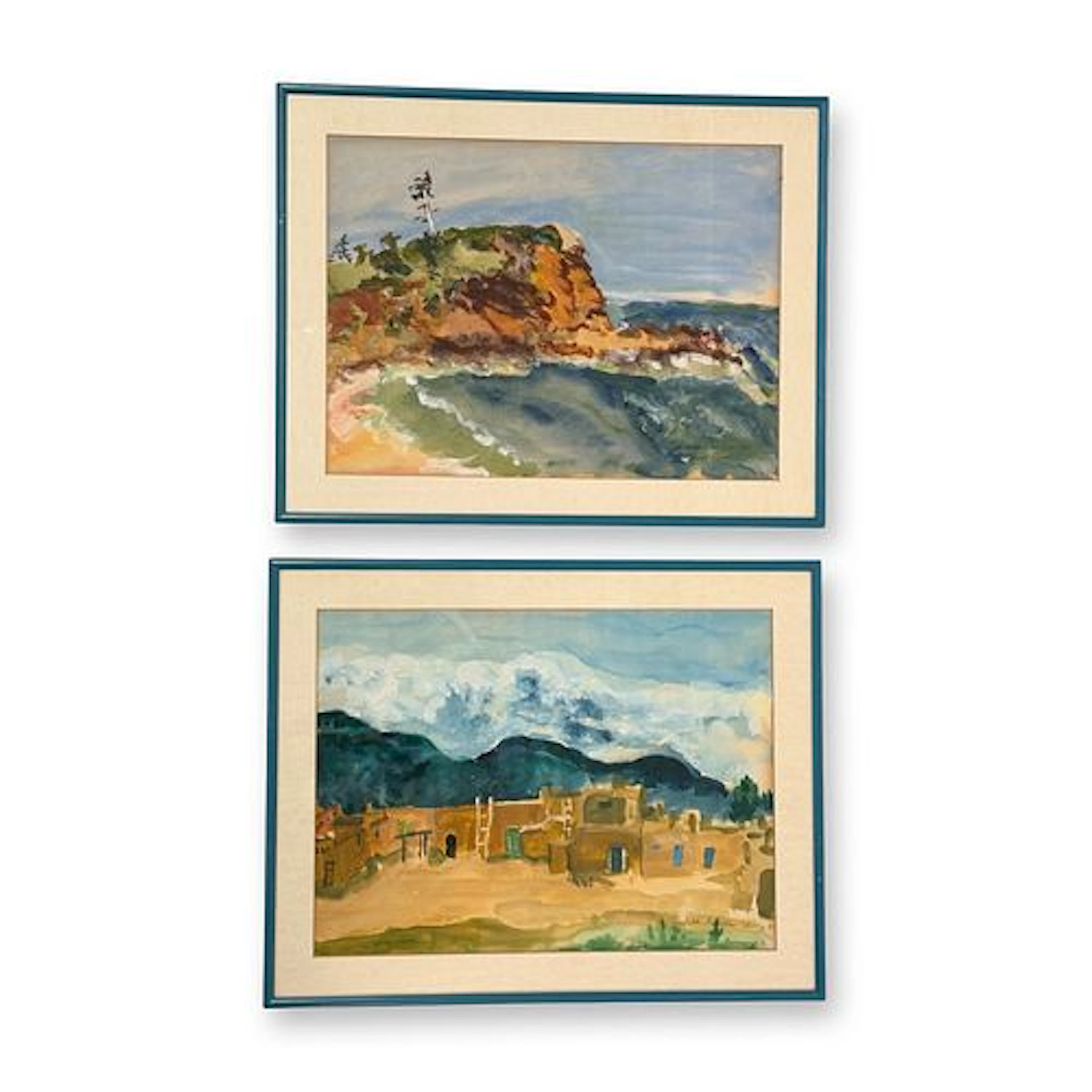 2pc Judith Gardon Watercolor and Gouache Landscape Paintings, Signed