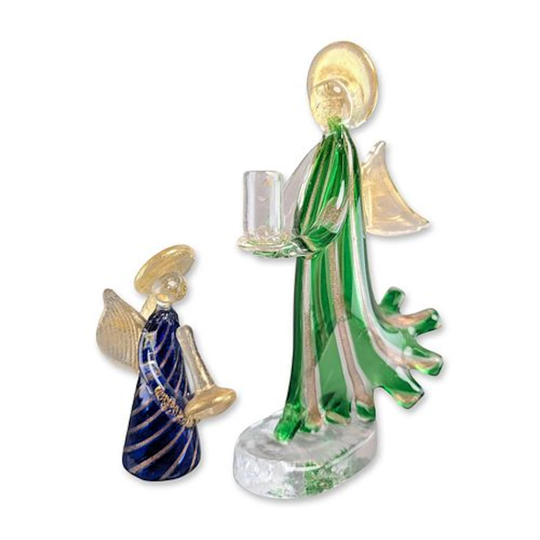 Pair of Blown Art Glass Angel Figurines