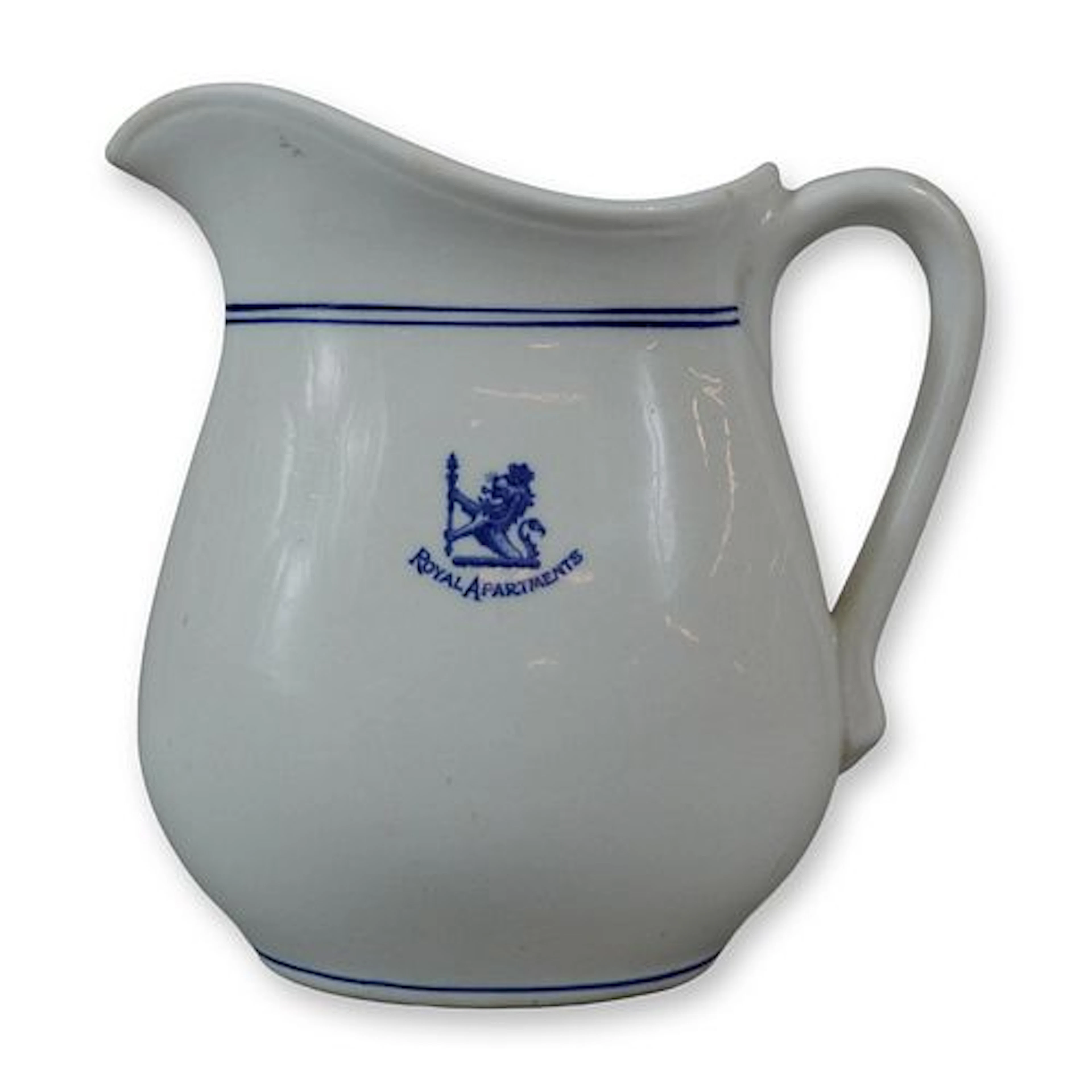 John Wanamaker Royal Apartments White China Milk Pitcher with Blue Crest