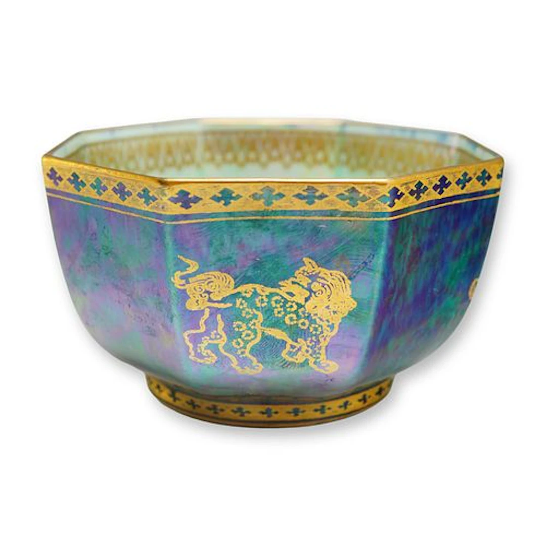 Wedgwood Fairyland Lustre Octagonal Bowl, Bai-Fuku, Waso-Byo-Ye, and