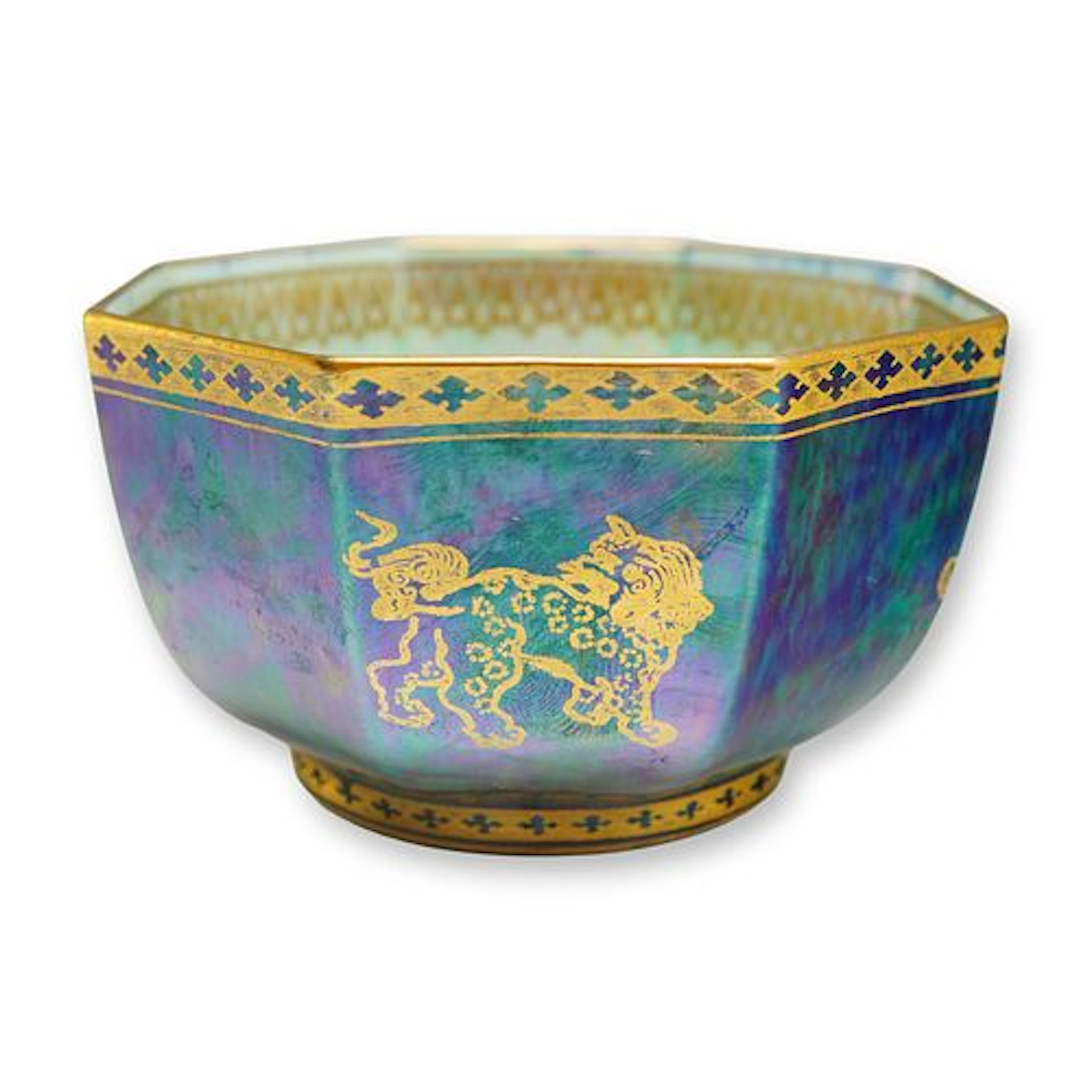 Wedgwood Fairyland Lustre Octagonal Bowl, Bai-Fuku, Waso-Byo-Ye, and