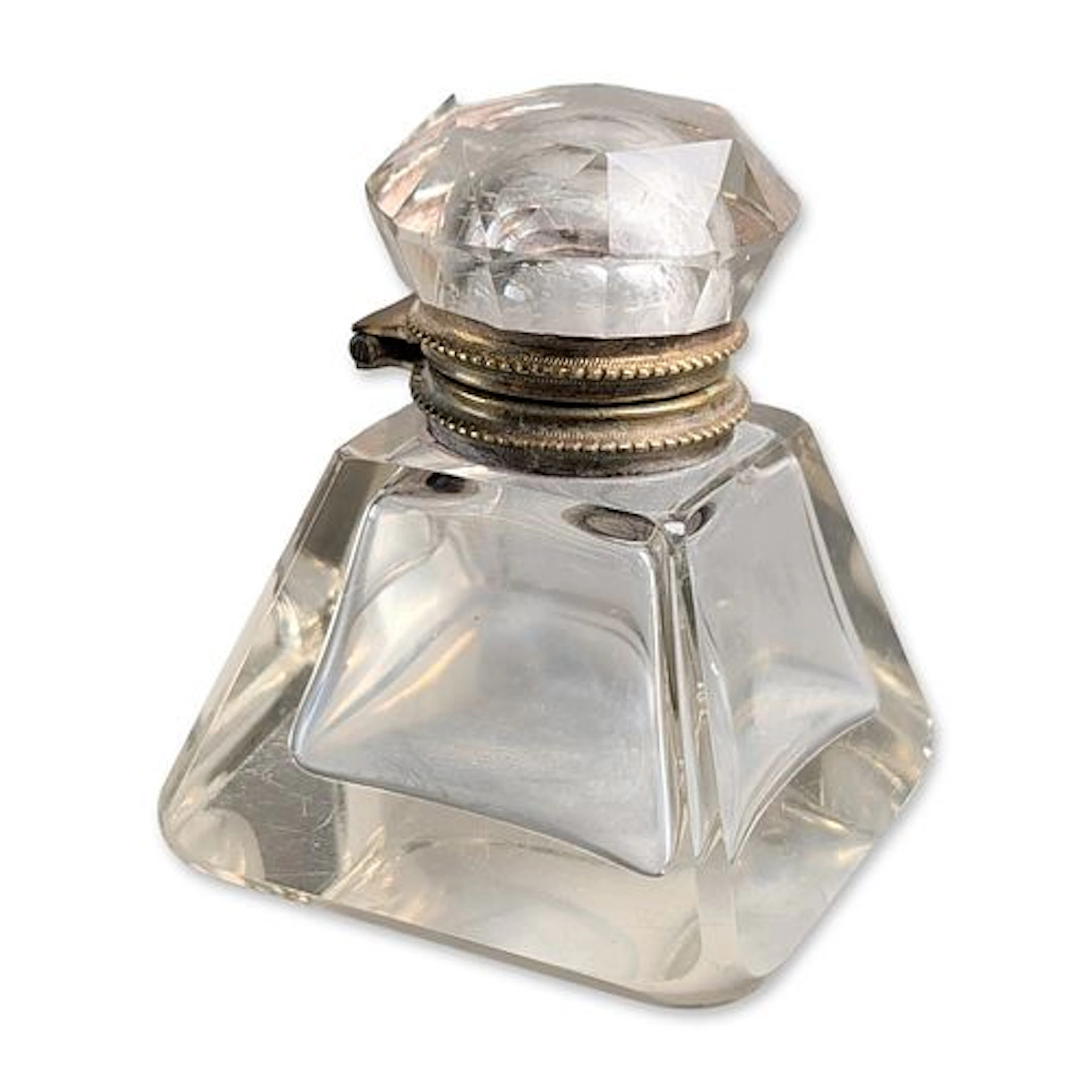 Beveled Cut Glass Square Inkwell