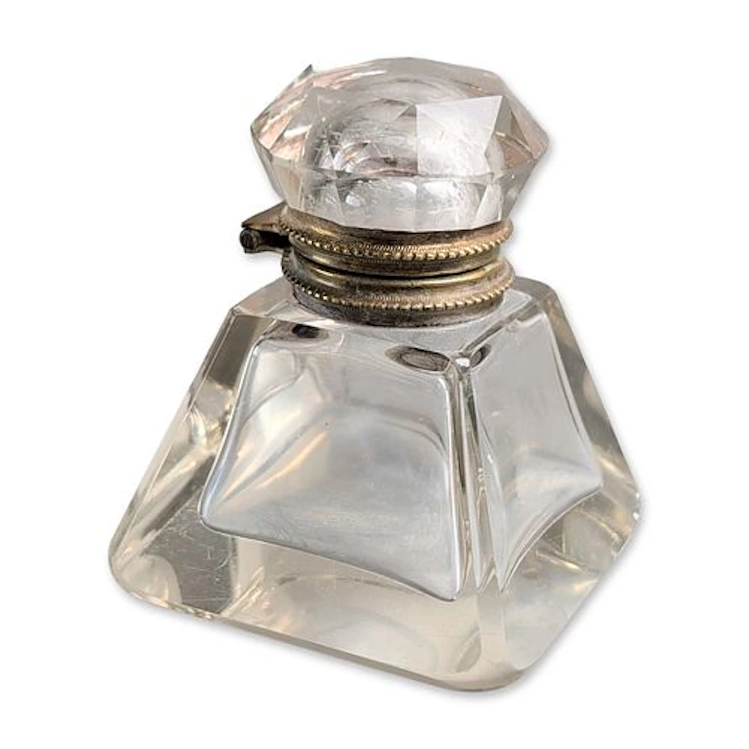 Beveled Cut Glass Square Inkwell