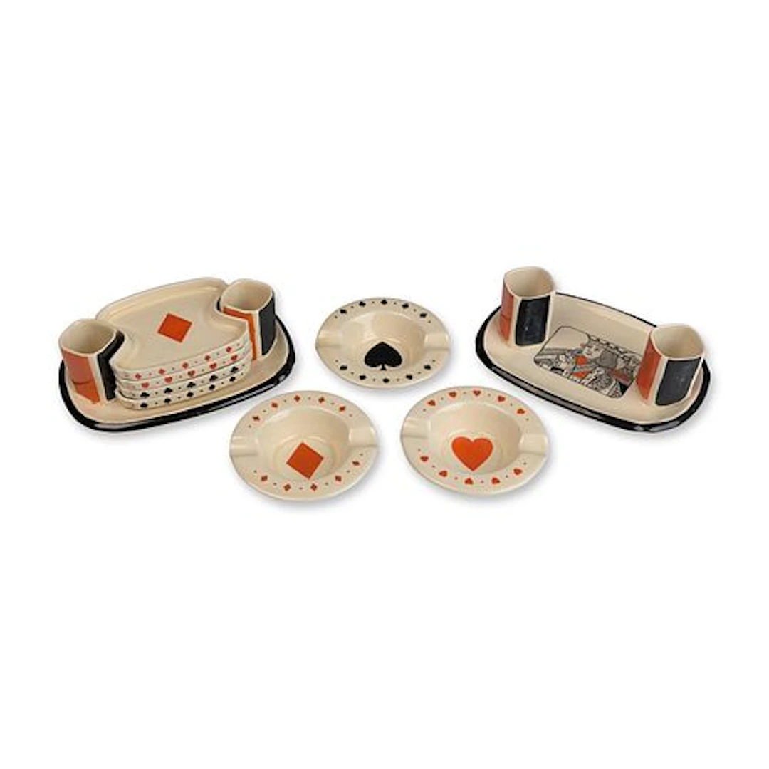 5pc Royal Doulton Art Deco Card Theme Smoking and Snack Set