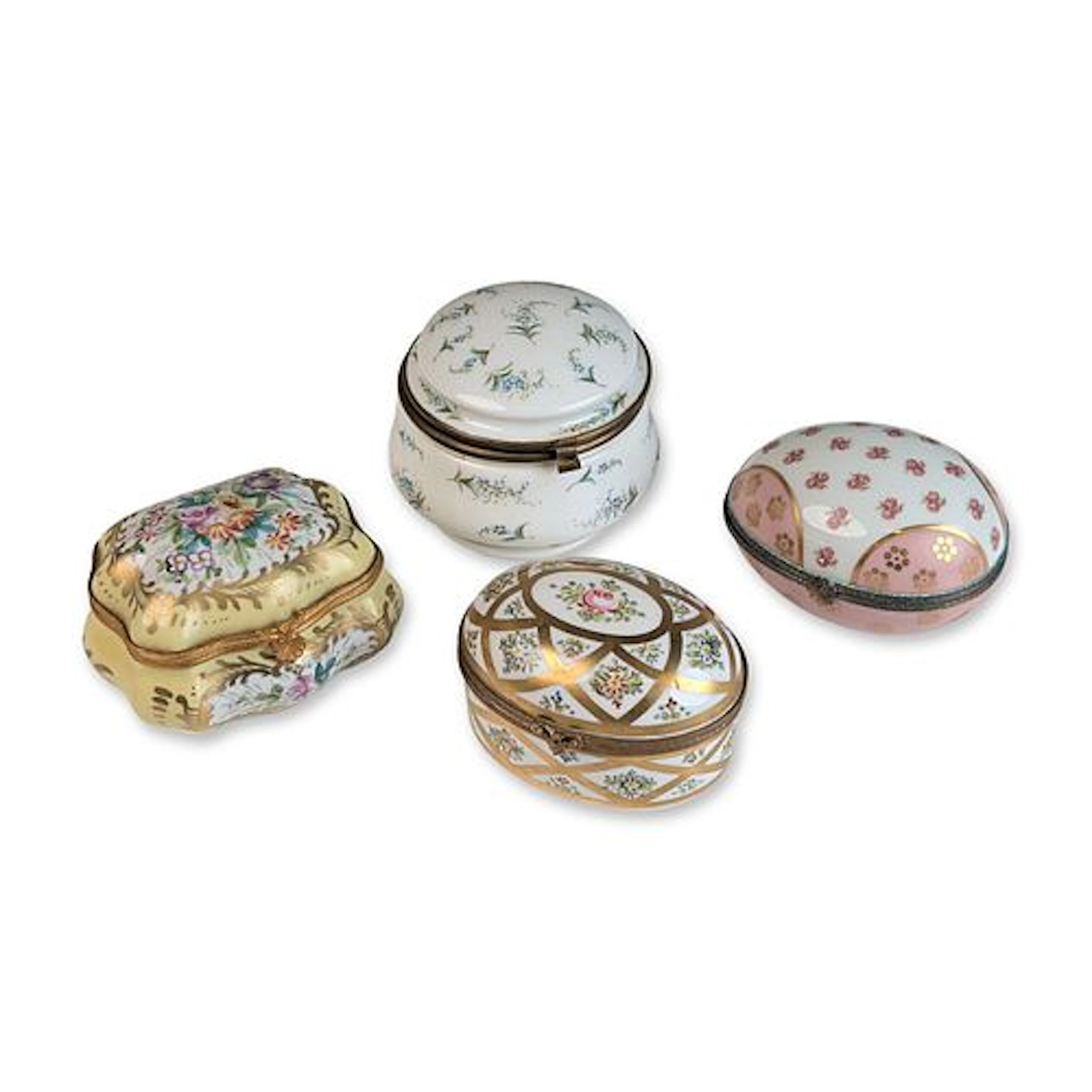 4pc Collection of French Hand Painted Porcelain Keepsake Boxes