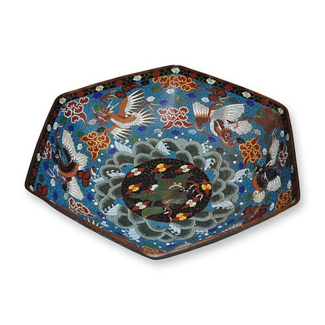 Japanese Cloisonne Bowl Lions and Dragons