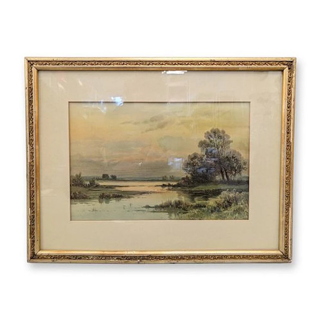 European School 19th Century River Landscape Watercolor