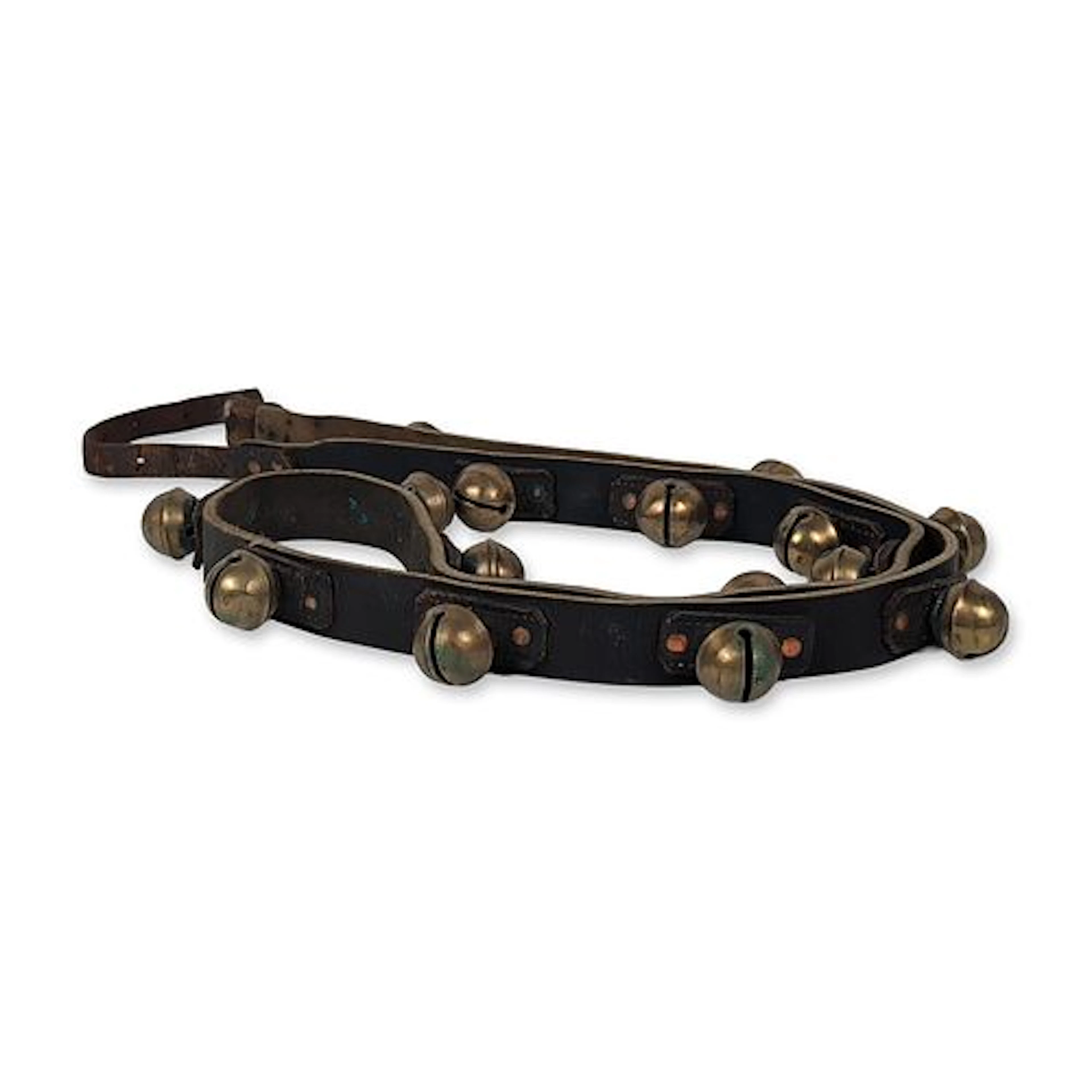 Antique Brass Crotal Sleigh Bells on Leather Strap
